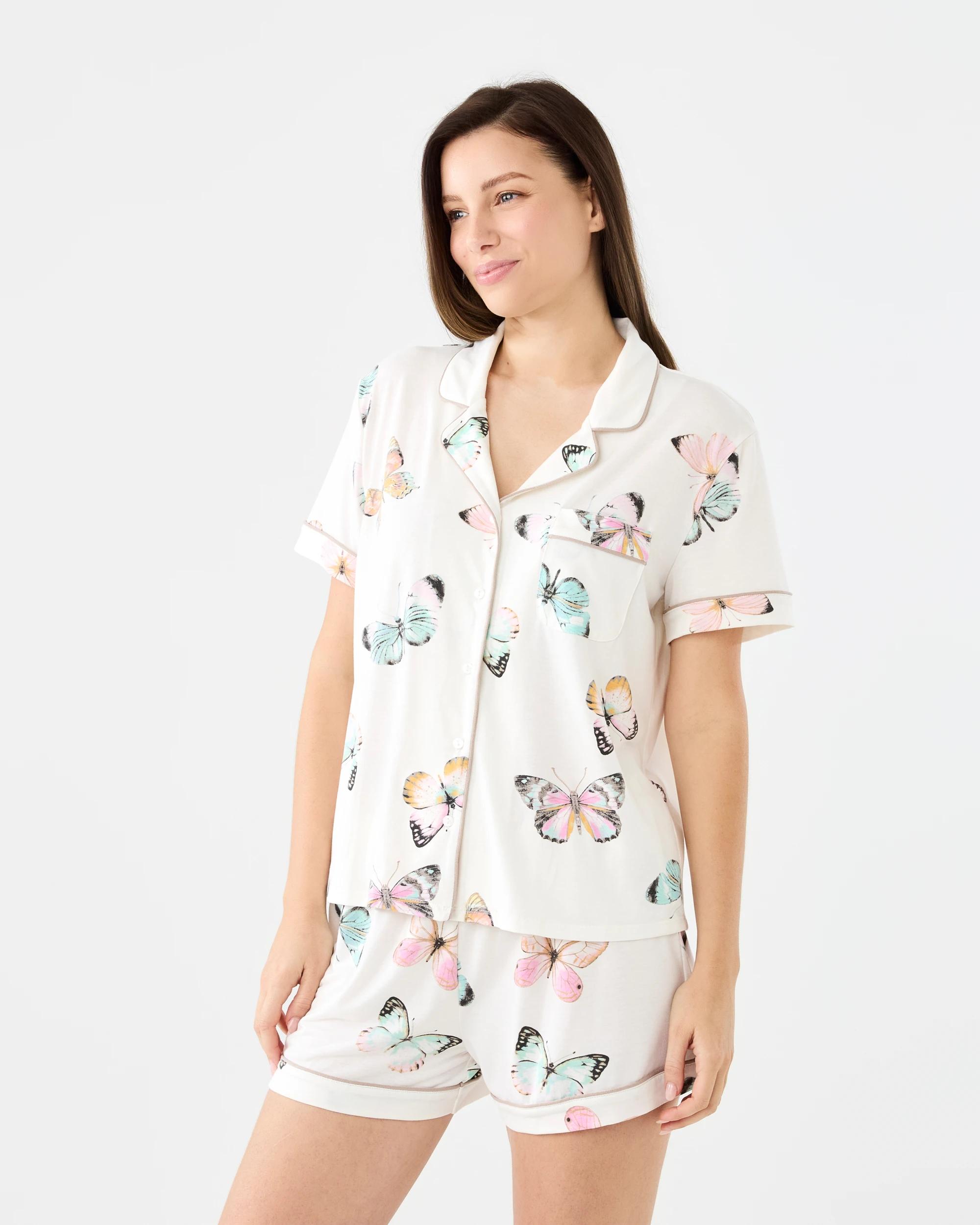 2 Short Sleeve Top and Shorts Comfort Pyjama Set Butterfly, 2 of 7