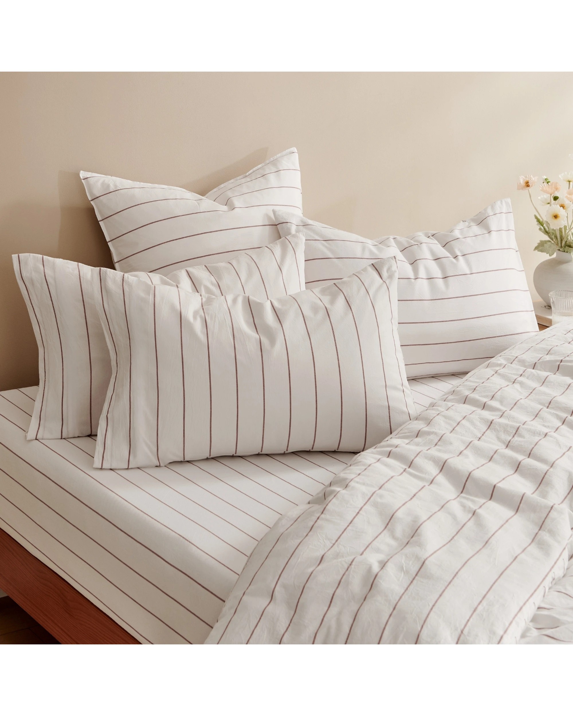 6 Dreamaker Rumi Stripe Washed Cotton Reversible Quilt Cover Set - Double Bed - White with Rust, 6 of 6