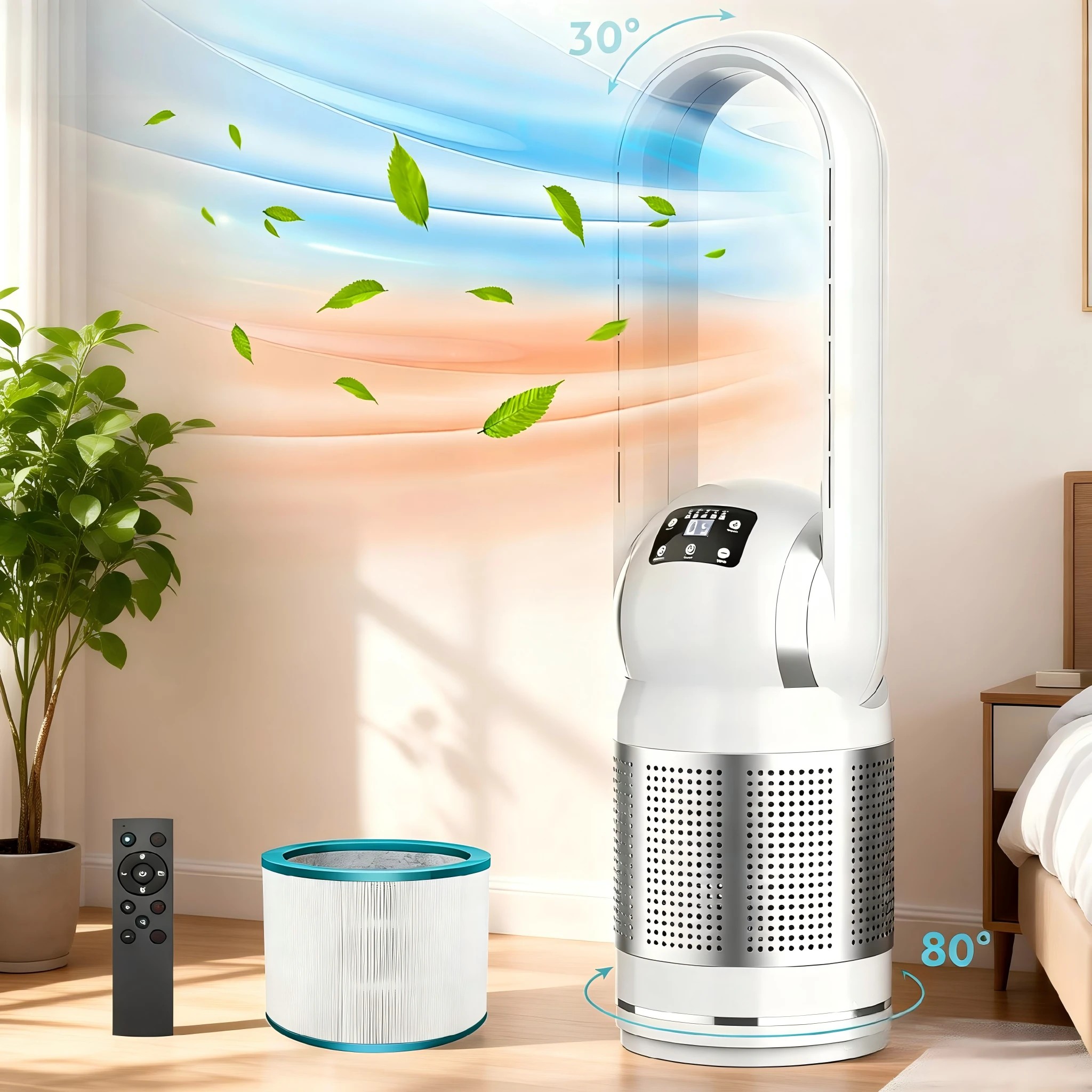 5 Advwin Bladeless Cooling Heating Fan Combo with HEPA Air Purifier Remote LED Touch Control, 5 of 7