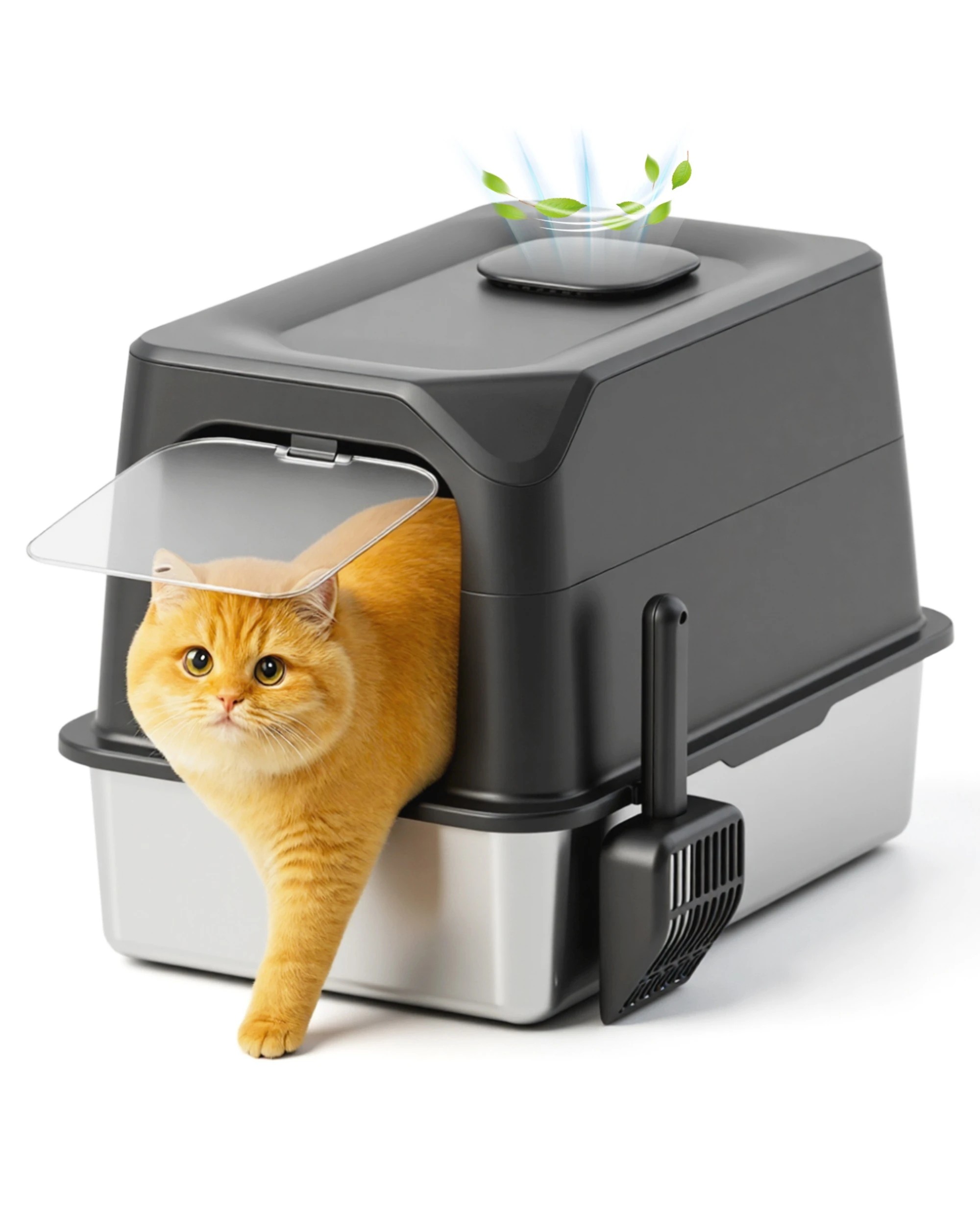 1 Advwin Cat Litter Box Large Stainless Steel High Sided Pet Toilet Odour Control, 1 of 8