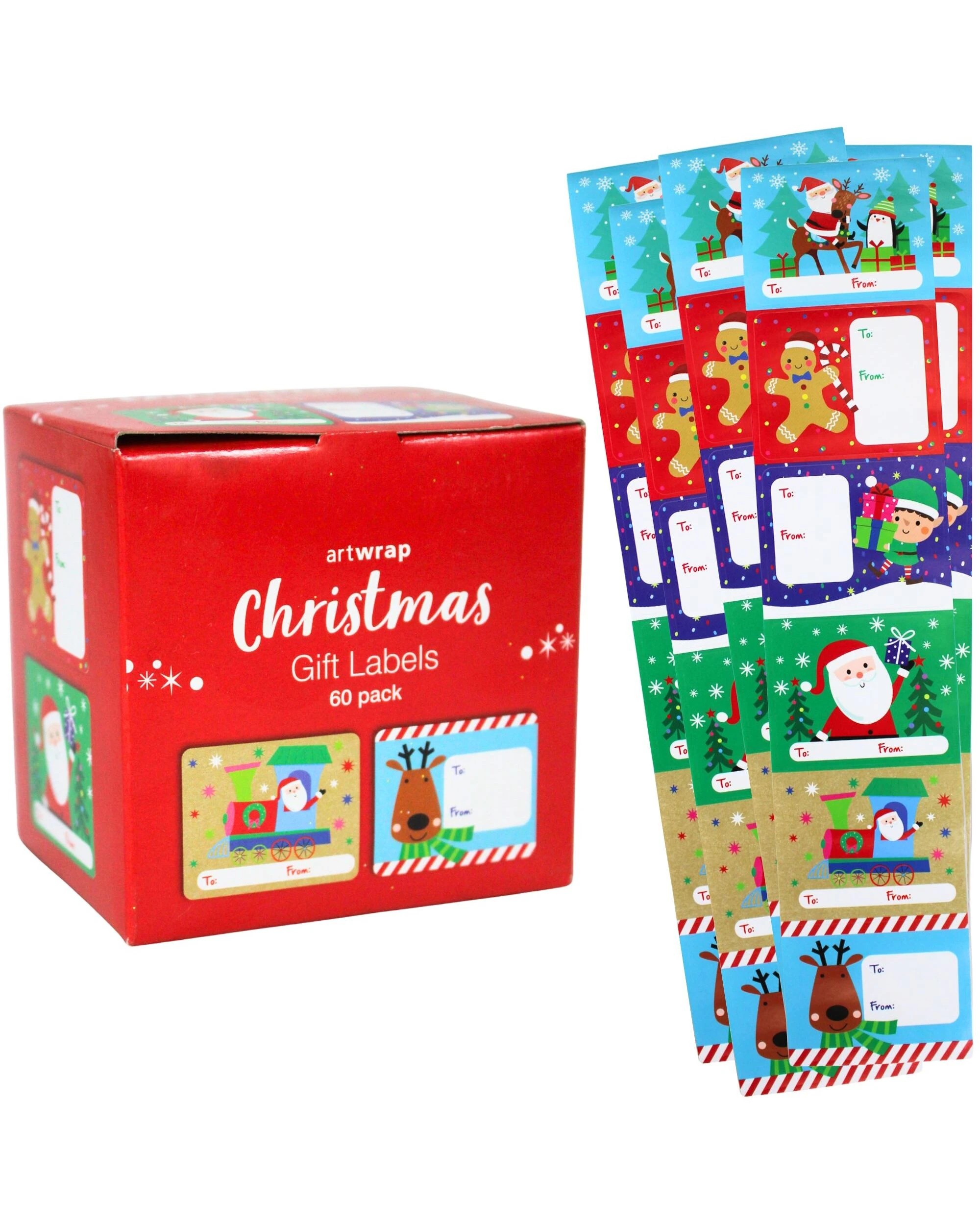 1 Artwrap Festive Christmas Gift Label Stickers Roll of 60 - Multi, 1 of 6