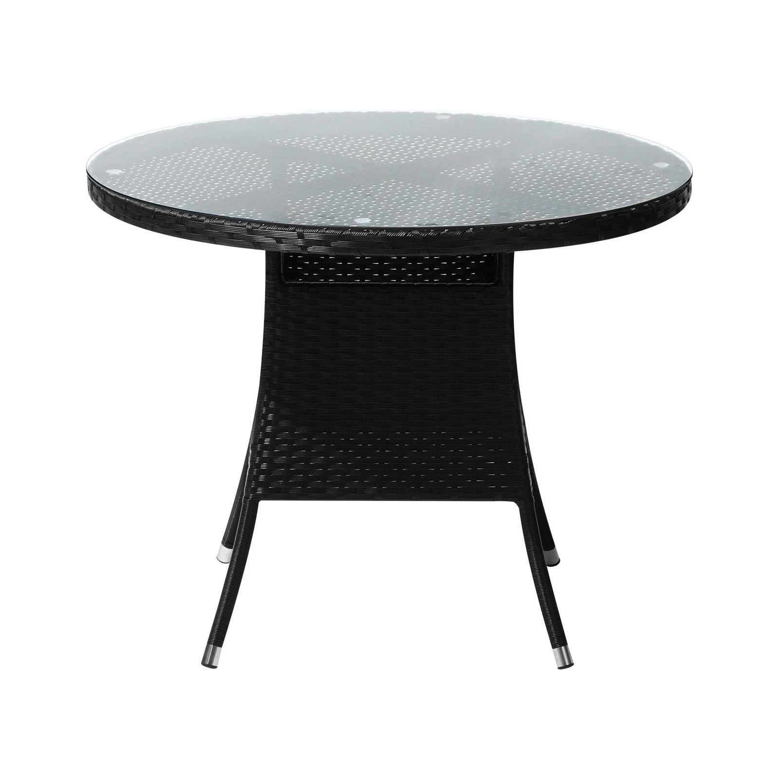 5 Livsip Outdoor Dining Table 90cm Round Rattan Glass Table Patio Furniture
 - Black, 5 of 10