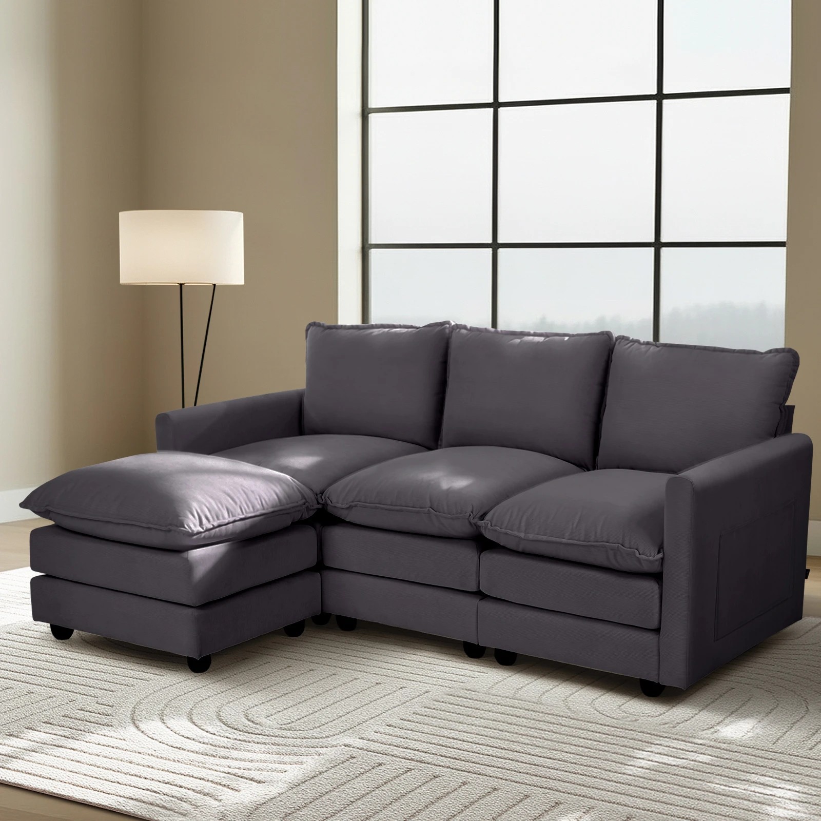 7 Oikiture Sofa Ottoman Set Modular Couch Lounge - Grey, 7 of 10