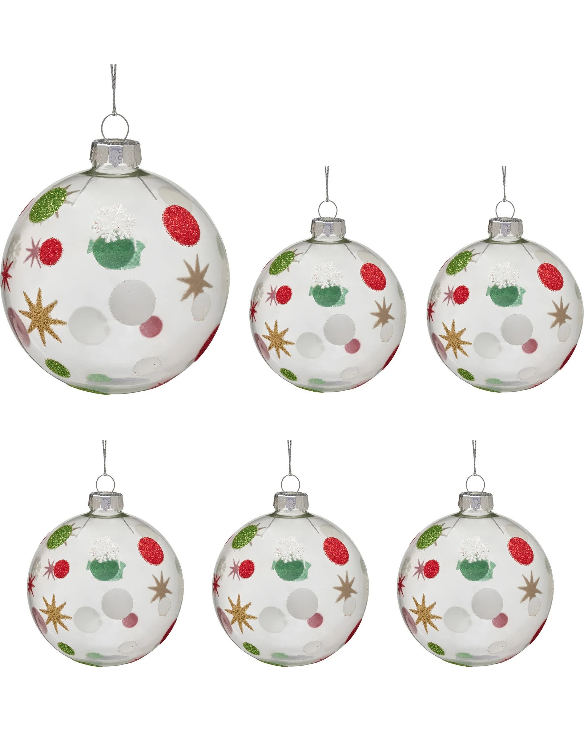 1 Christabelle Glass Baubles 6 Pcs with Assorted Patterns Balls Christmas Tree Decoration Ornament, 1 of 7