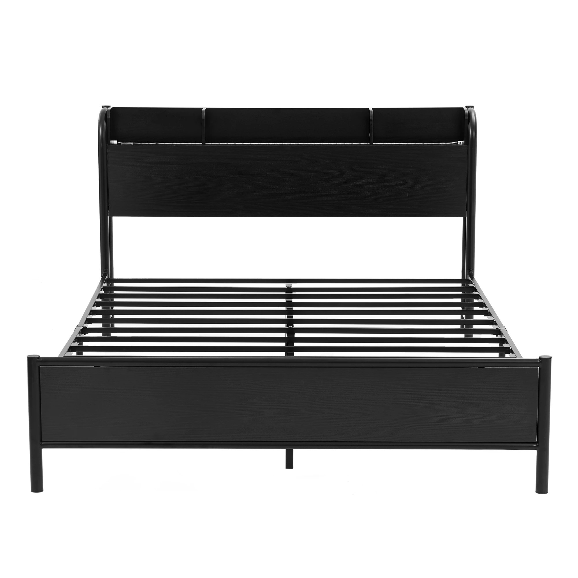 3 Artiss Bed Frame Queen Size with Storage Shelf Headboard Charging Station GRID - Black, 3 of 7
