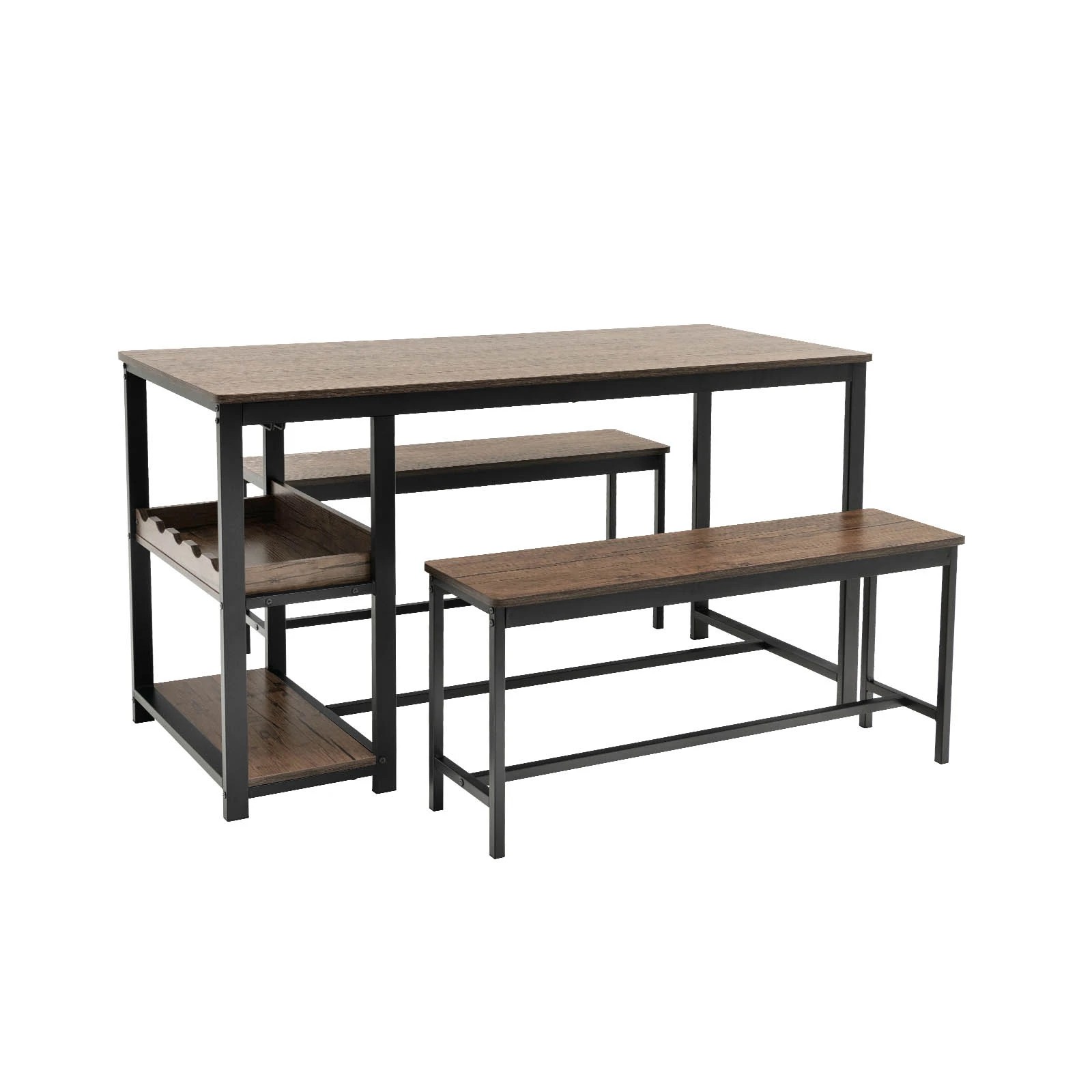 1 Costway 3PCS Dining Table Set Kitchen Table & 2 Benches Glass Holder Wine Rack Storage Shelf, 1 of 4