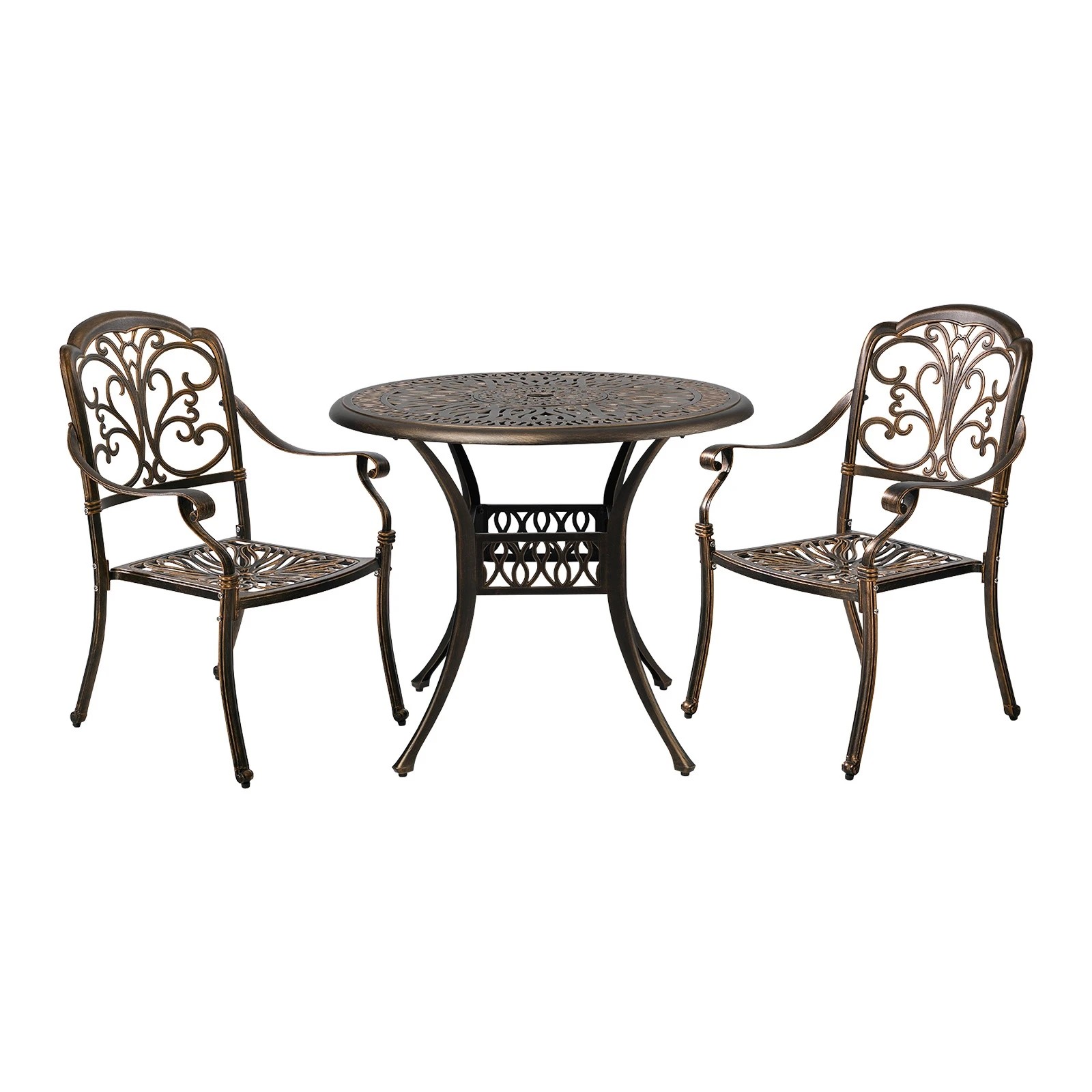 1 Livsip 3 Piece Outdoor Dining Set Table Chairs Patio Bistro Cast Aluminium - Bronze, 1 of 7