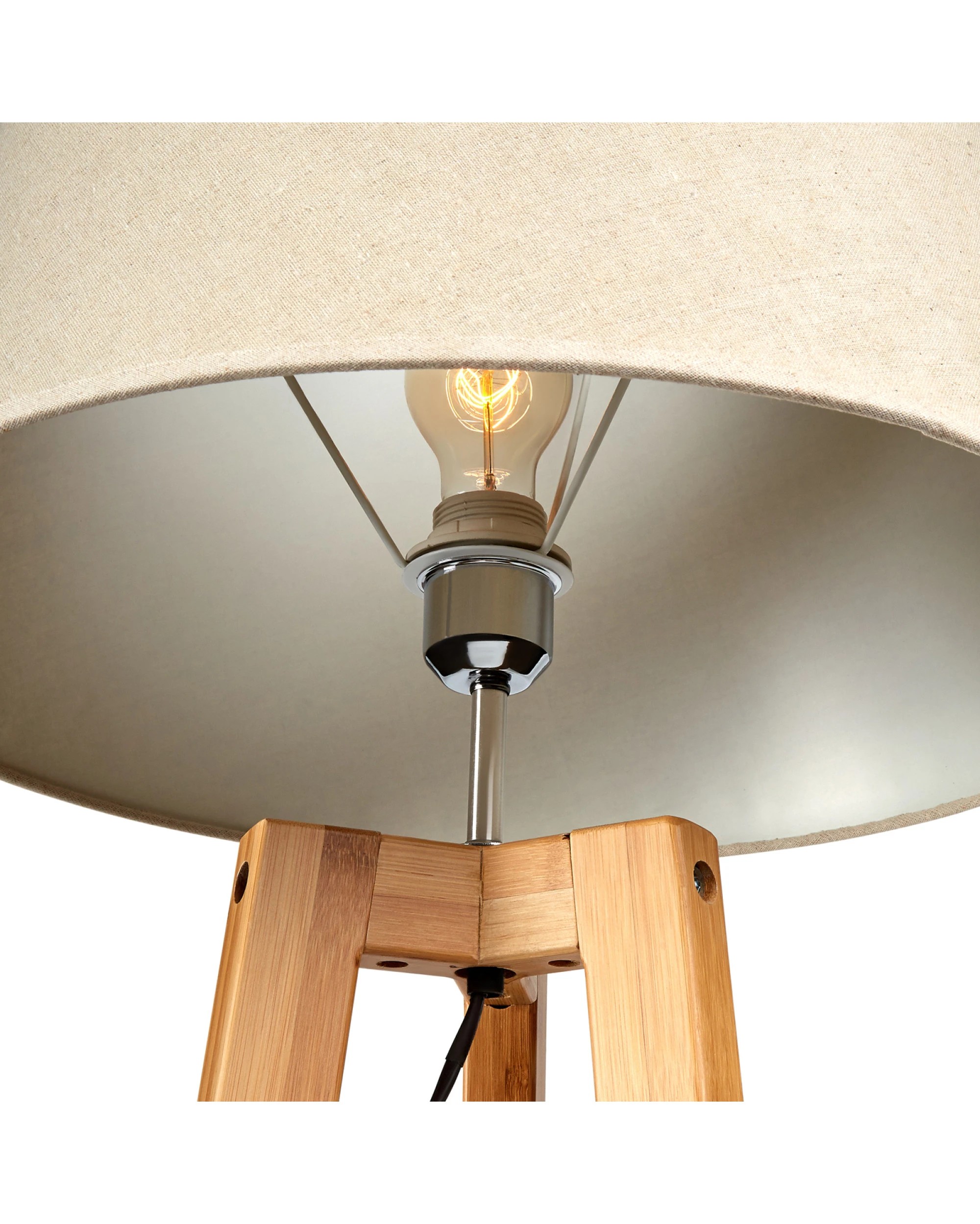 2 BR Home Bamboo Wooden Tripod Floor Lamp with Beige Linen Shade, 2 of 6