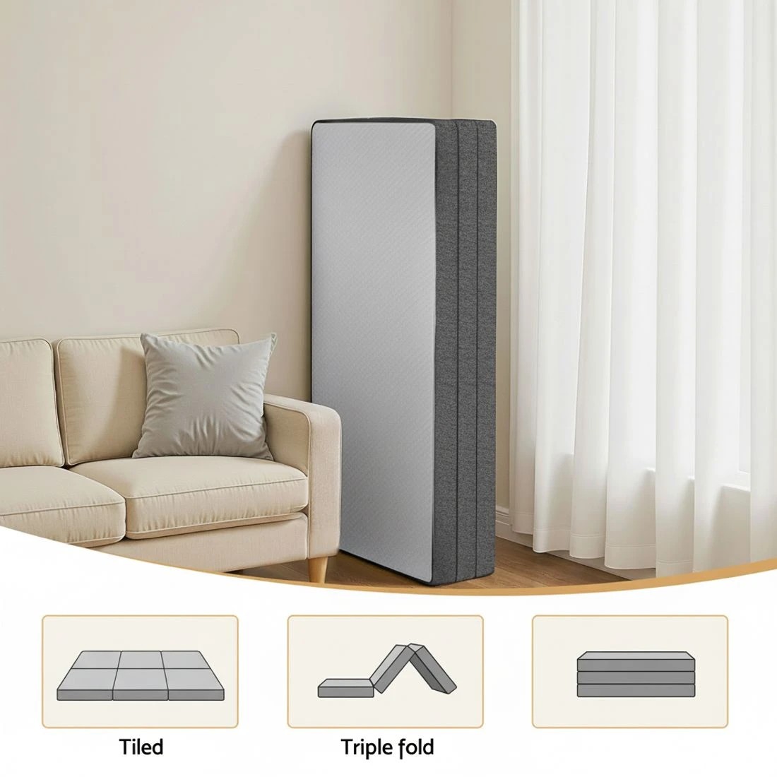 7 Giselle Bedding Foldable Mattress Folding Sofa Bed Tri-Fold Memory Foam Tencel Queen - Queen Bed - White, 7 of 10