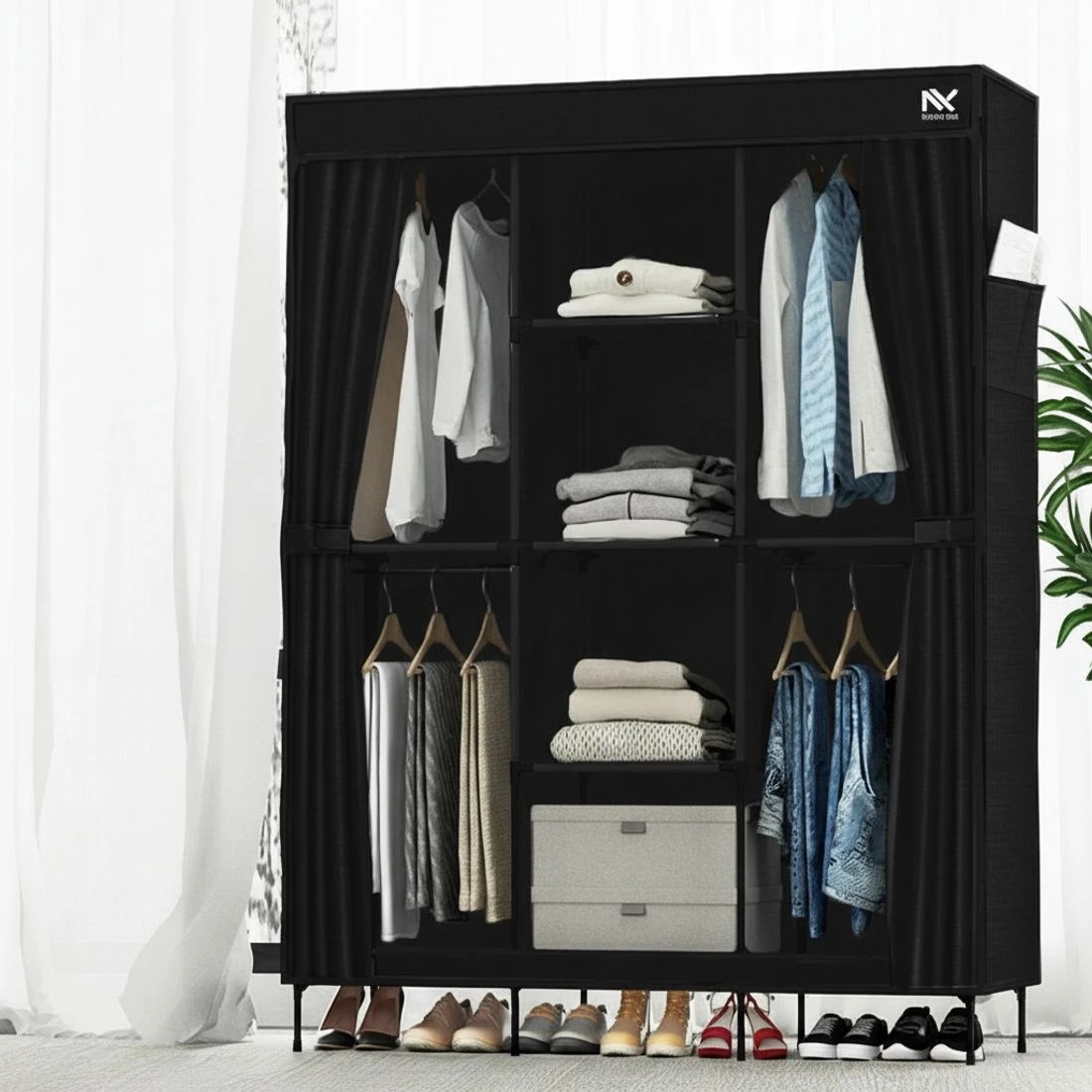 6 Artiss Portable Clothes Closet Large Wardrobe With Shelf Hanging Storage Dustproof Space Saving Easy Assembly - Black, 6 of 8