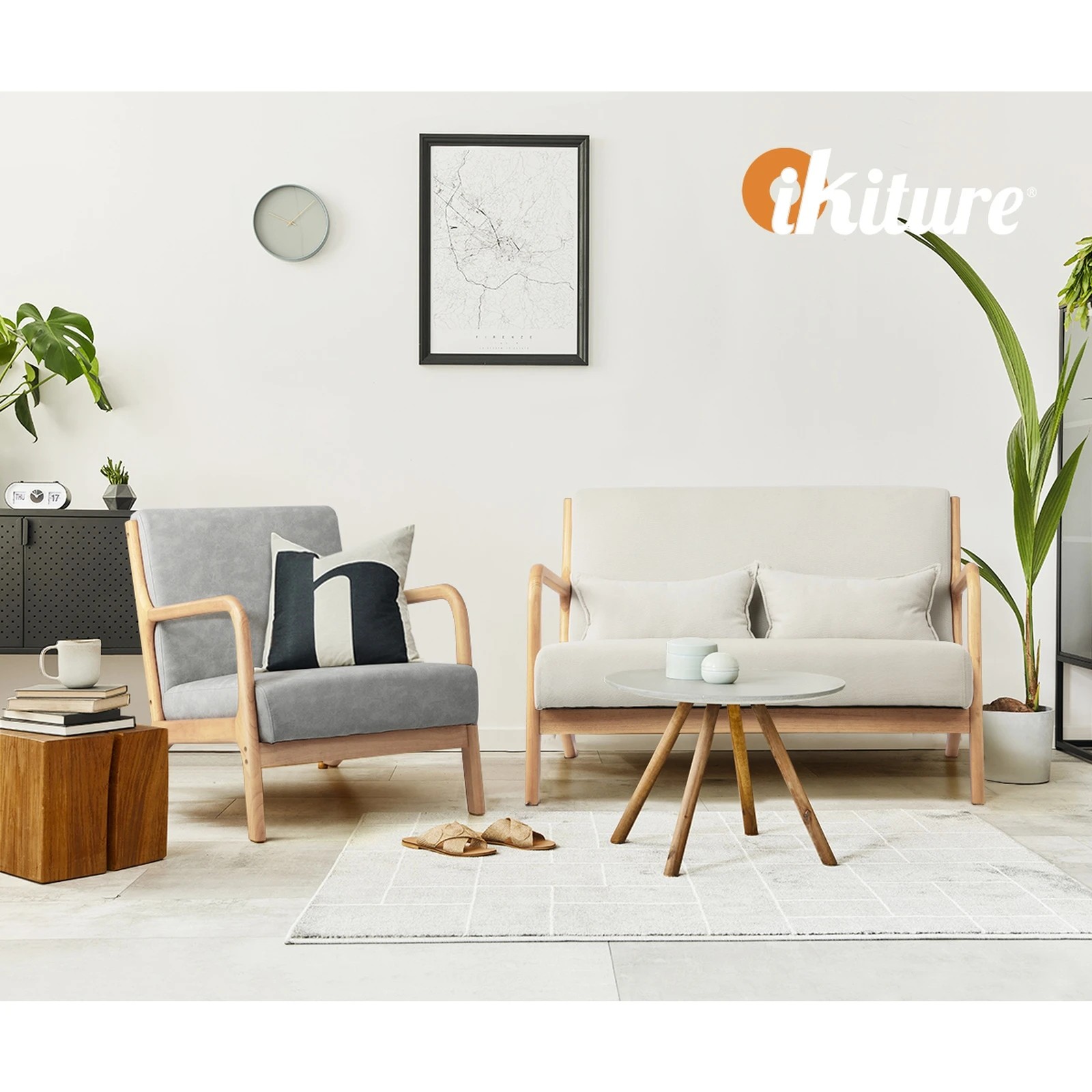 8 Oikiture 2X Armchair Lounge Chair Accent Armchairs Couches Sofa Wood Light - Beige, 8 of 10