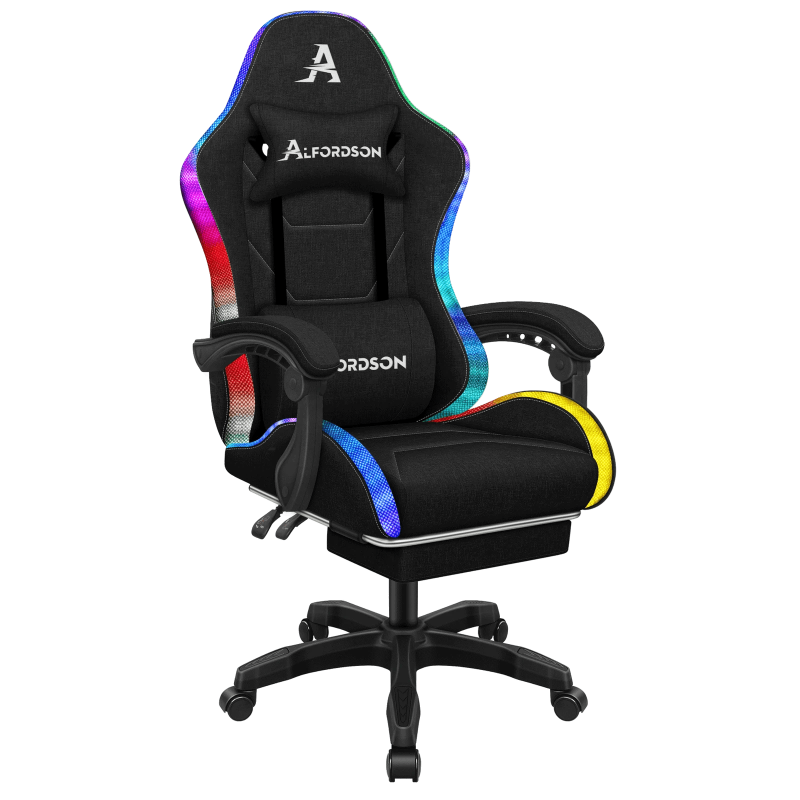 1 Alfordson Gaming Chair Office Massage 12 RGB LED Computer Fabric - All Black, 1 of 10