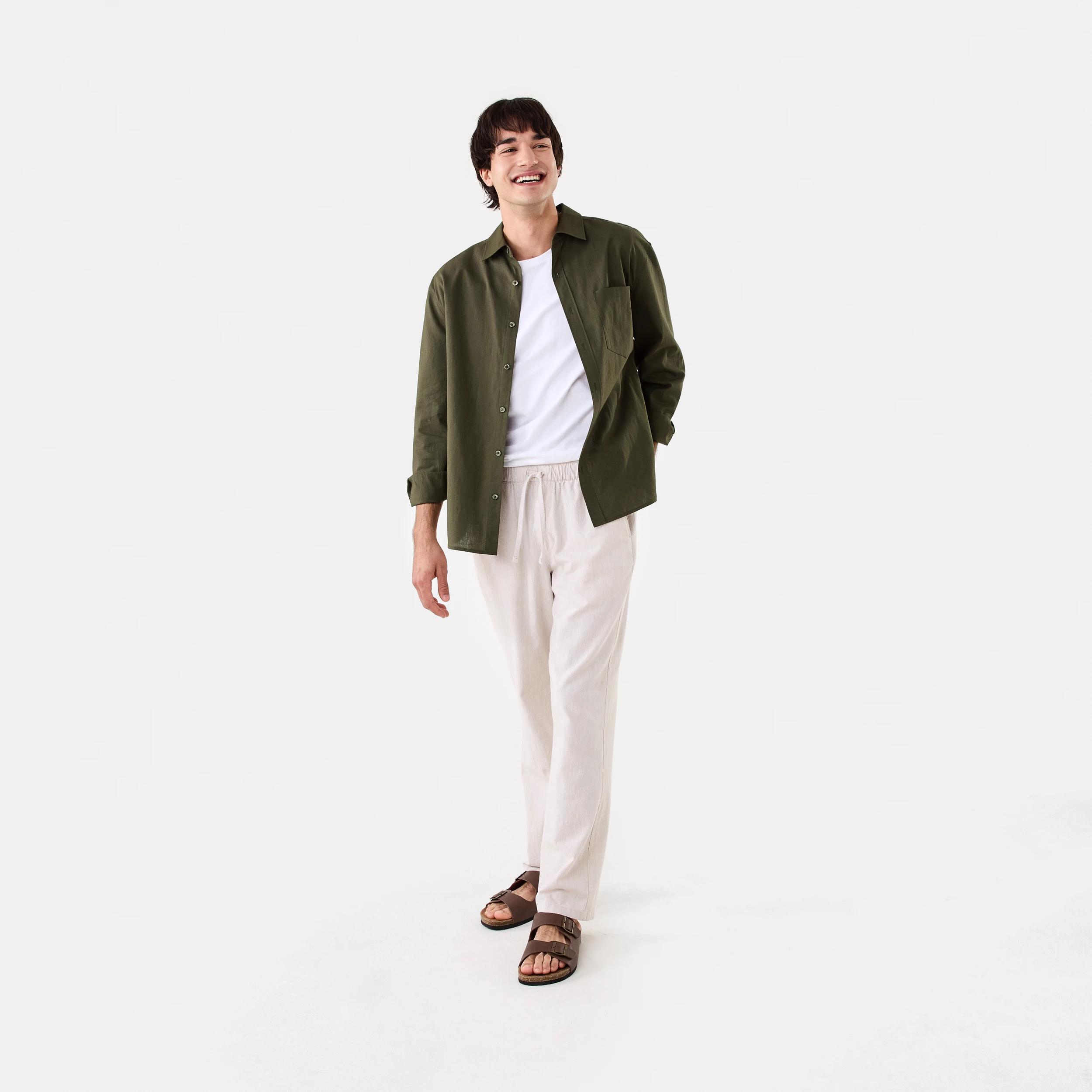 2 Long Sleeve Cotton Linen Shirt UNI KHAKI, 2 of 9