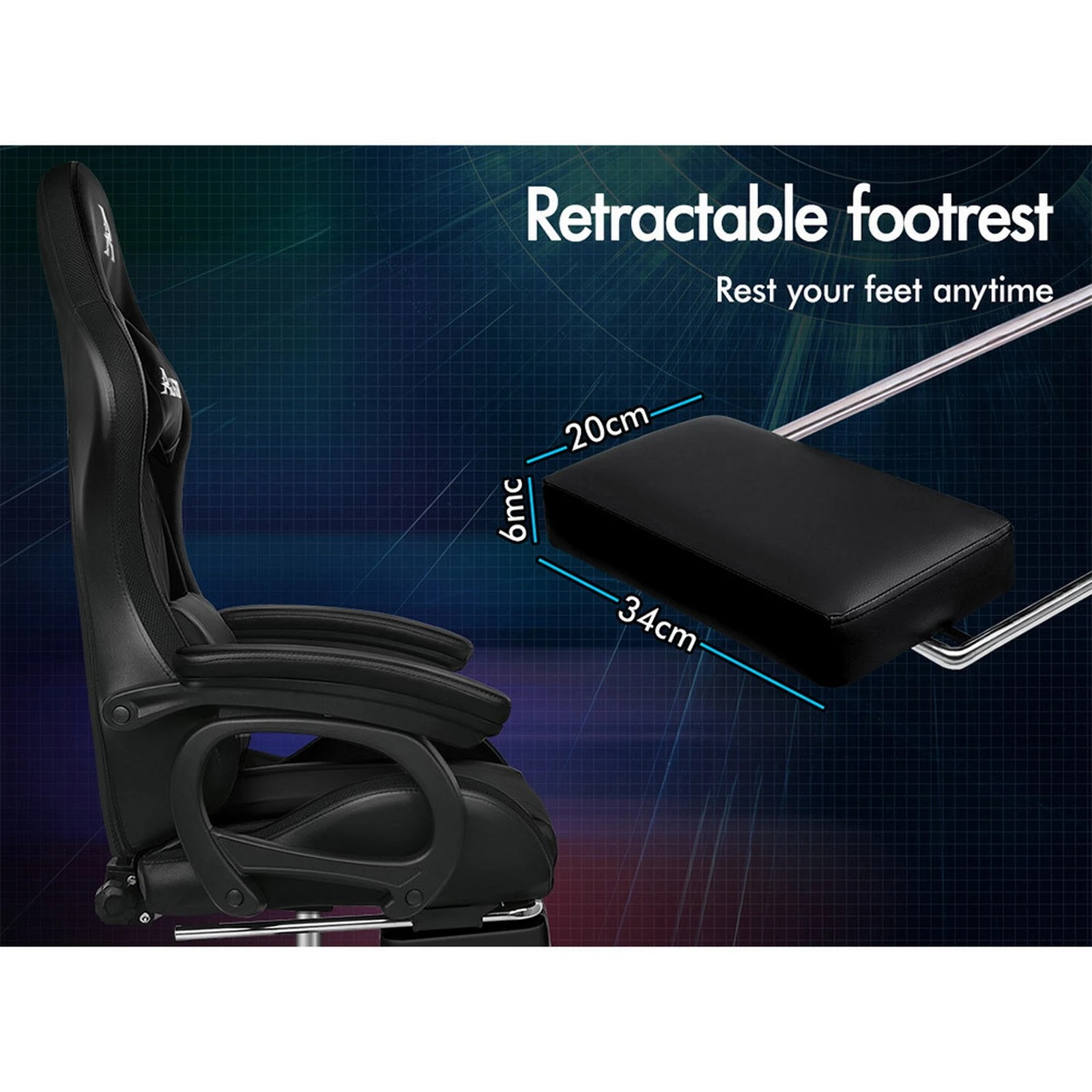 7 Alfordson Gaming Office Chair 12 RGB LED Massage Computer Seat Footrest - Black, 7 of 7