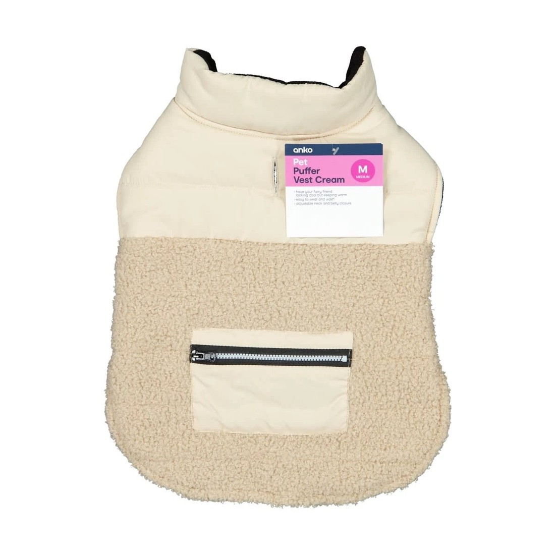 10 Pet Puffer Vest - Medium, Cream, 10 of 10
