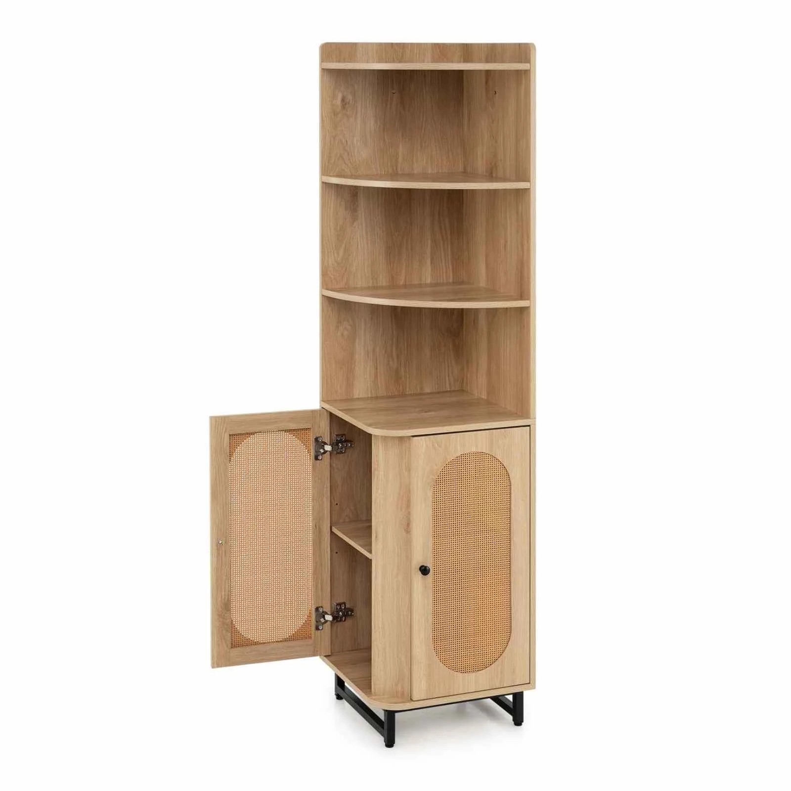 1 Costway PE Rattan Corner Cabinet 172cm Bookcase Sideboard 2 Door 4 Open Shelf - Natural, 1 of 2