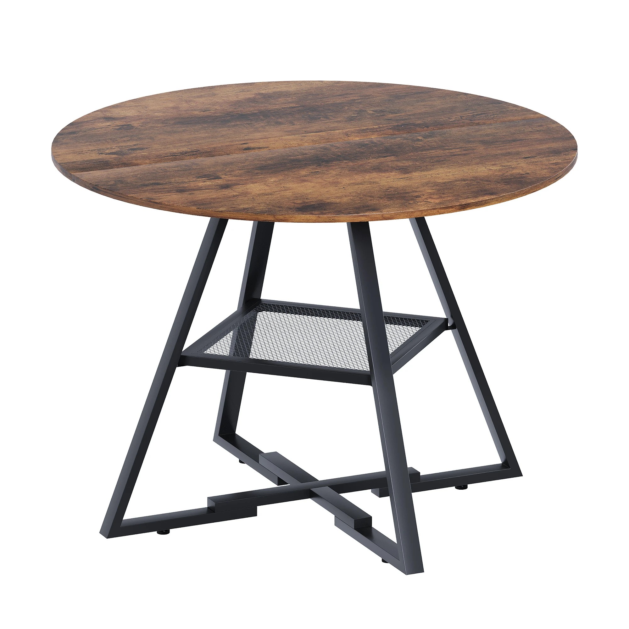 1 Advwin 107cm Round Dining Table for 4-6 People Industrial Kitchen Table Circle Dinner Table - Brown, 1 of 6