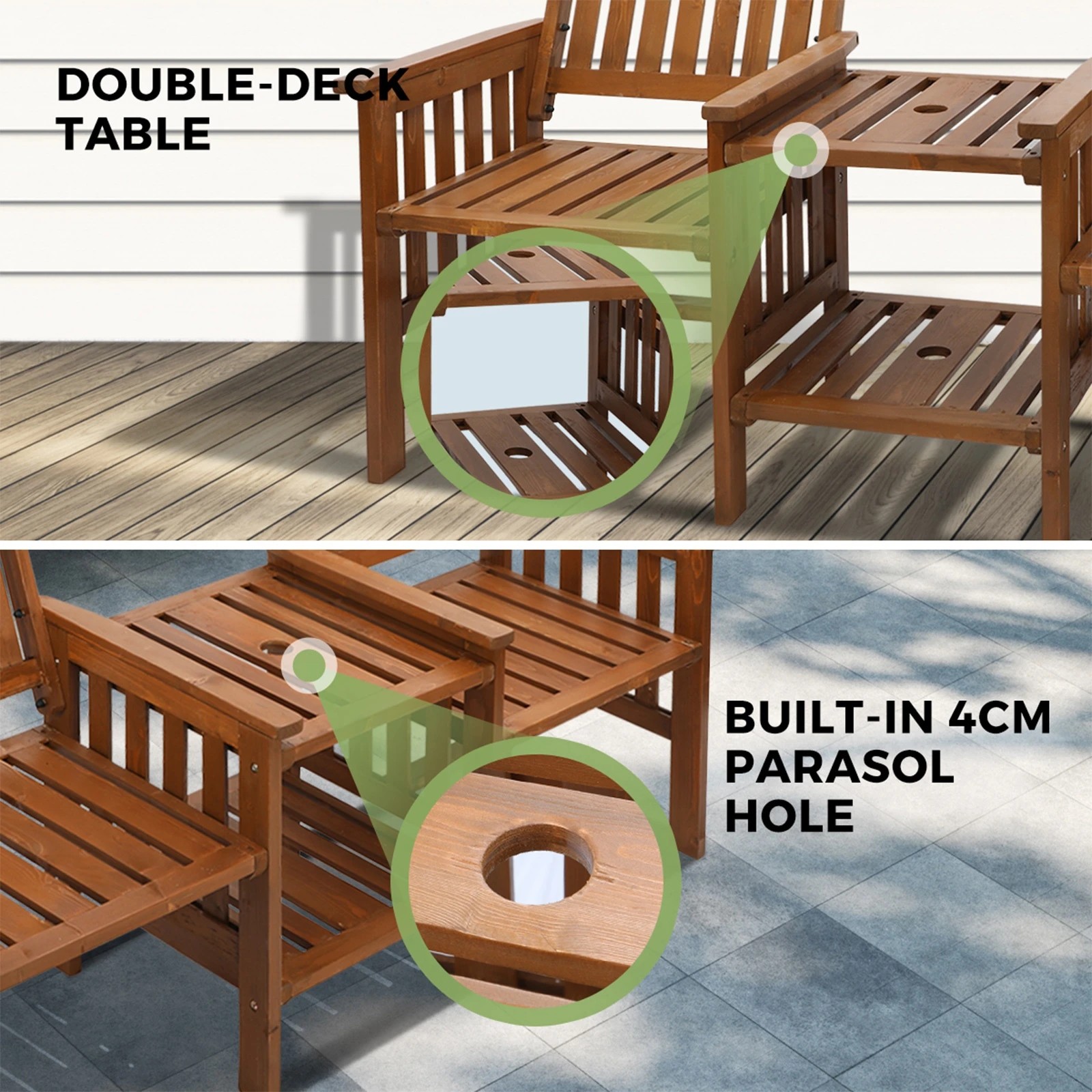 8 Livsip Garden Bench Wooden Outdoor Table & Chair Set - Brown, 8 of 10