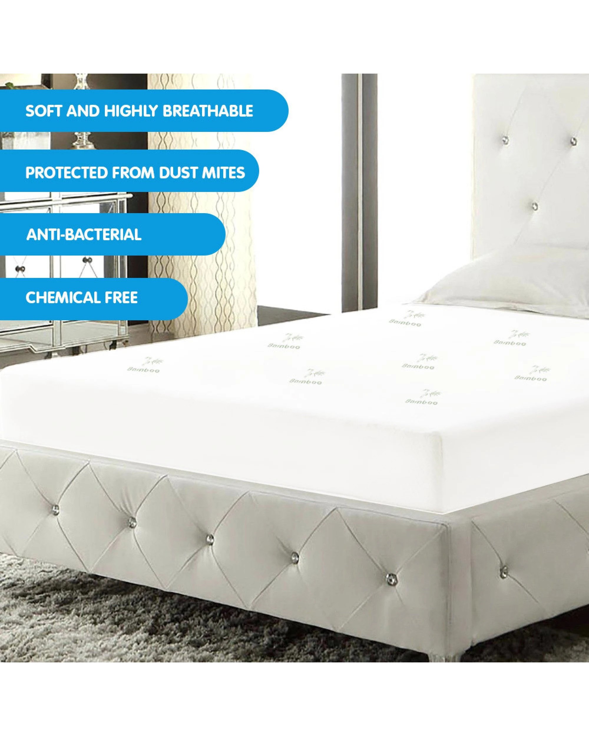 8 Laura Hill Bamboo Mattress Protector King - Waterproof, Hypoallergenic, Cooling Encasement - King Bed - White, 8 of 9