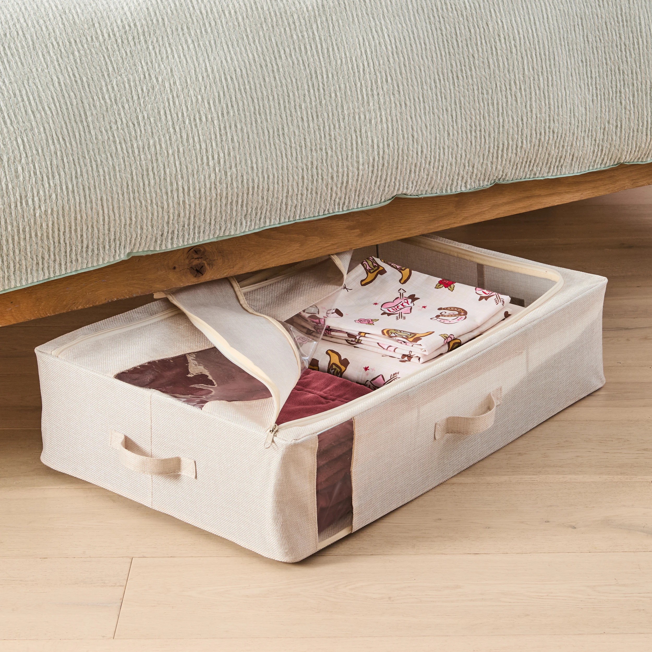 1 Linen Look Underbed Collapsible Box - Beige, 1 of 8
