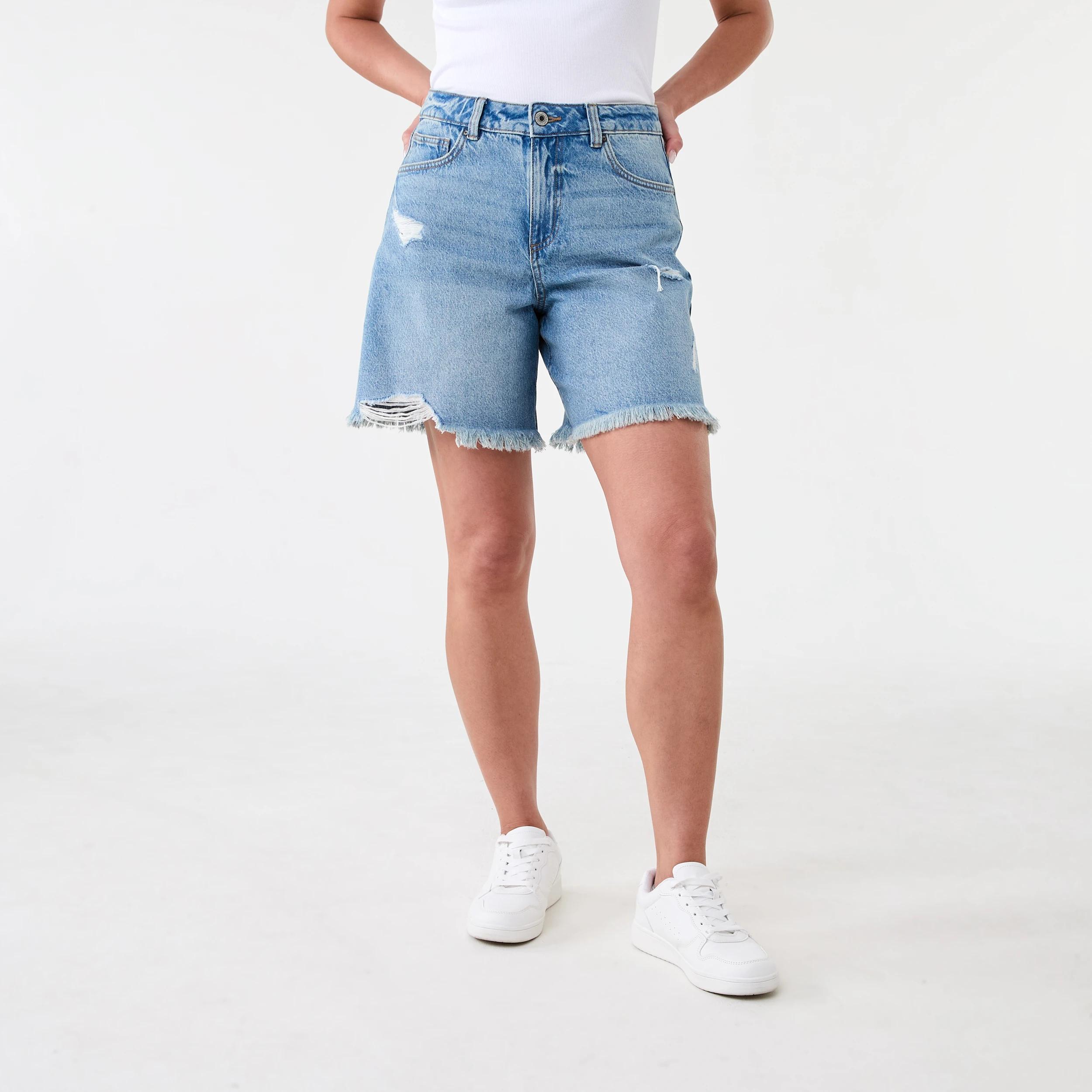 7 Distressed Denim Bermuda Shorts Mid Wash, 7 of 7