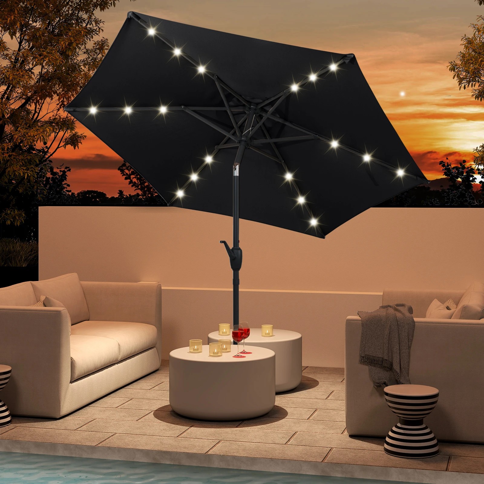 3 Costway 2.3M Solar Patio Umbrella w/18 LED Lights Push Button Tilt Outdoor Heavy-Duty - Black, 3 of 3