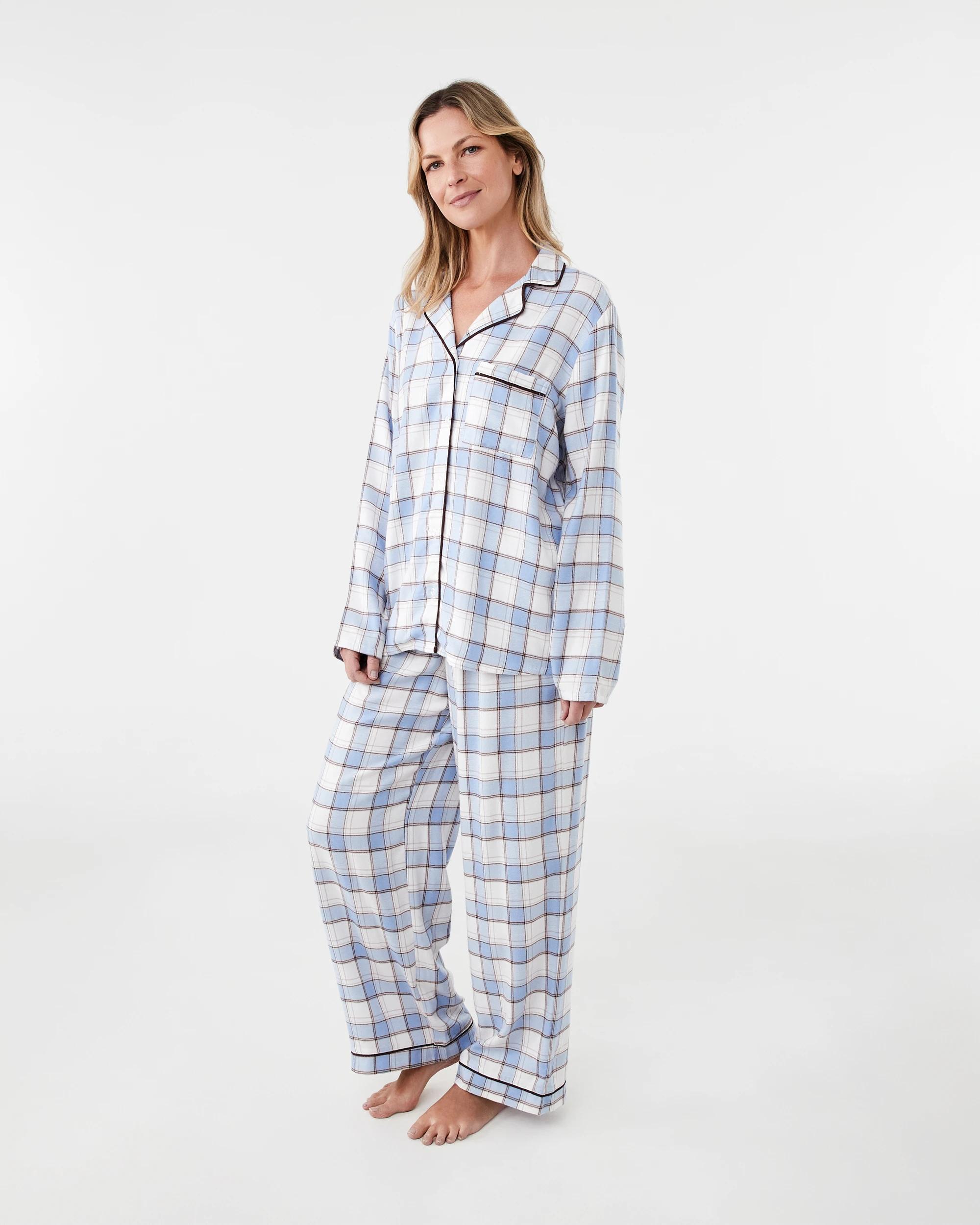 2 Viscose Blend Classic Flannel Pyjama Set Bu Bwn Chk, 2 of 9
