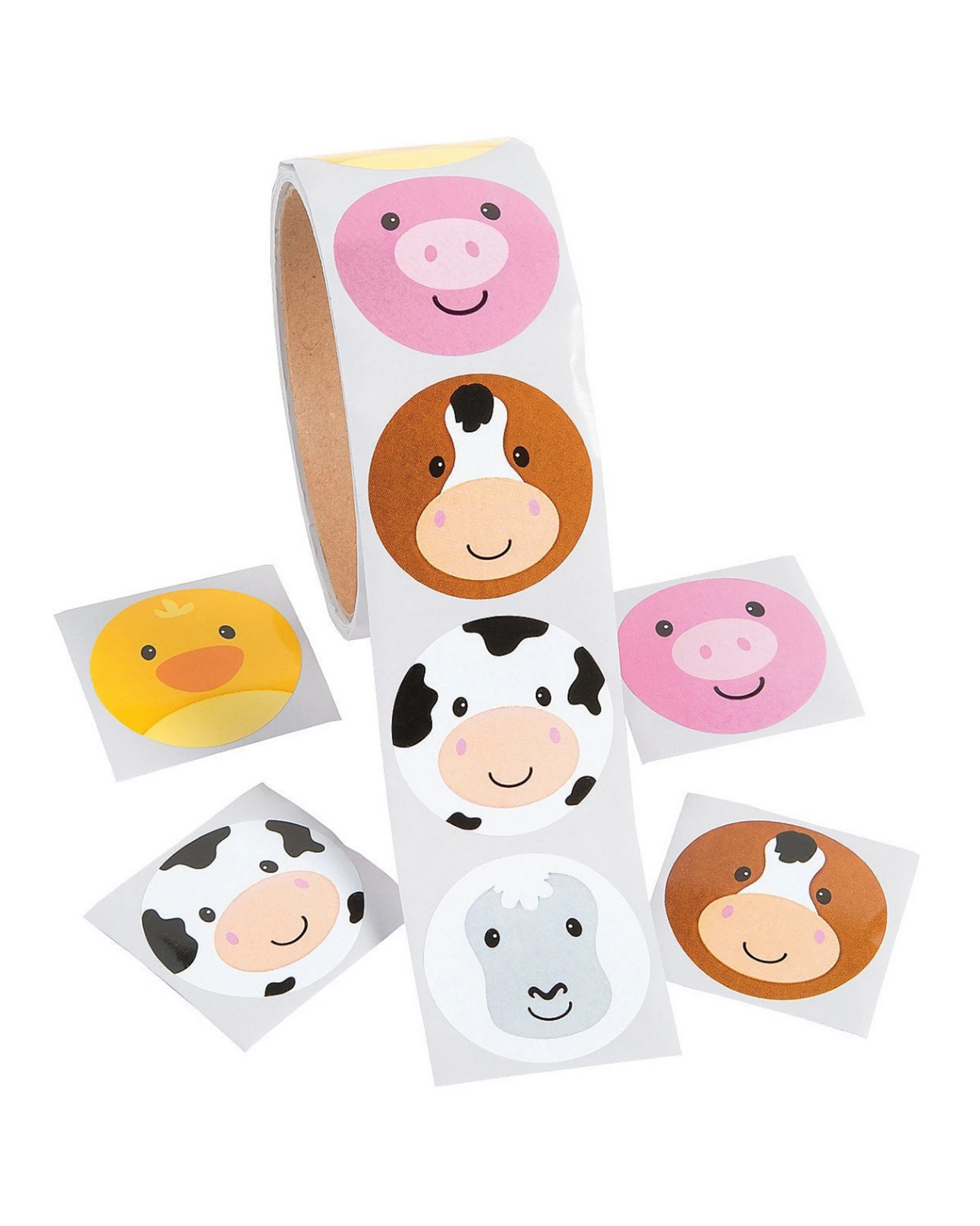 1 Fun Express Farm Animal Face Stickers Roll of 100Multi - Multi, 1 of 1