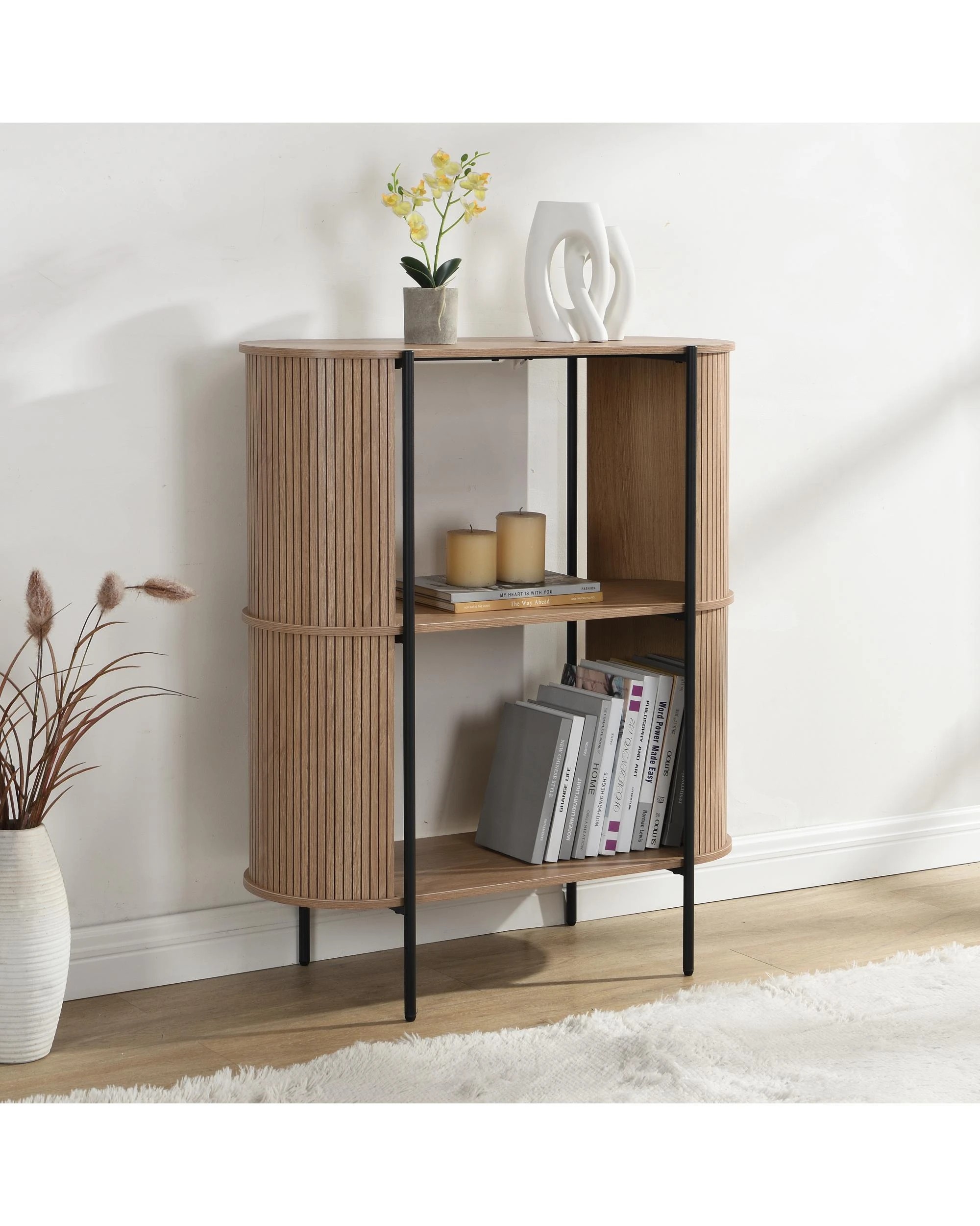 3 Kodu Bookcase Open Shelving 2 Tier Oak - Black, 3 of 10