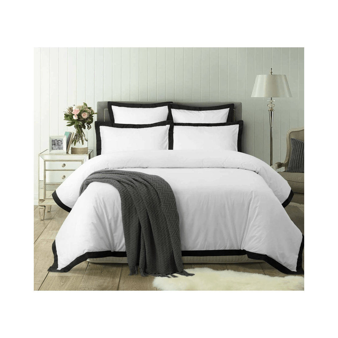 2 Accessorize Deluxe Hotel Percale Quilt Cover Set - 300 Thread Count 100% Cotton, White/Black, Queen - Assorted, 2 of 3