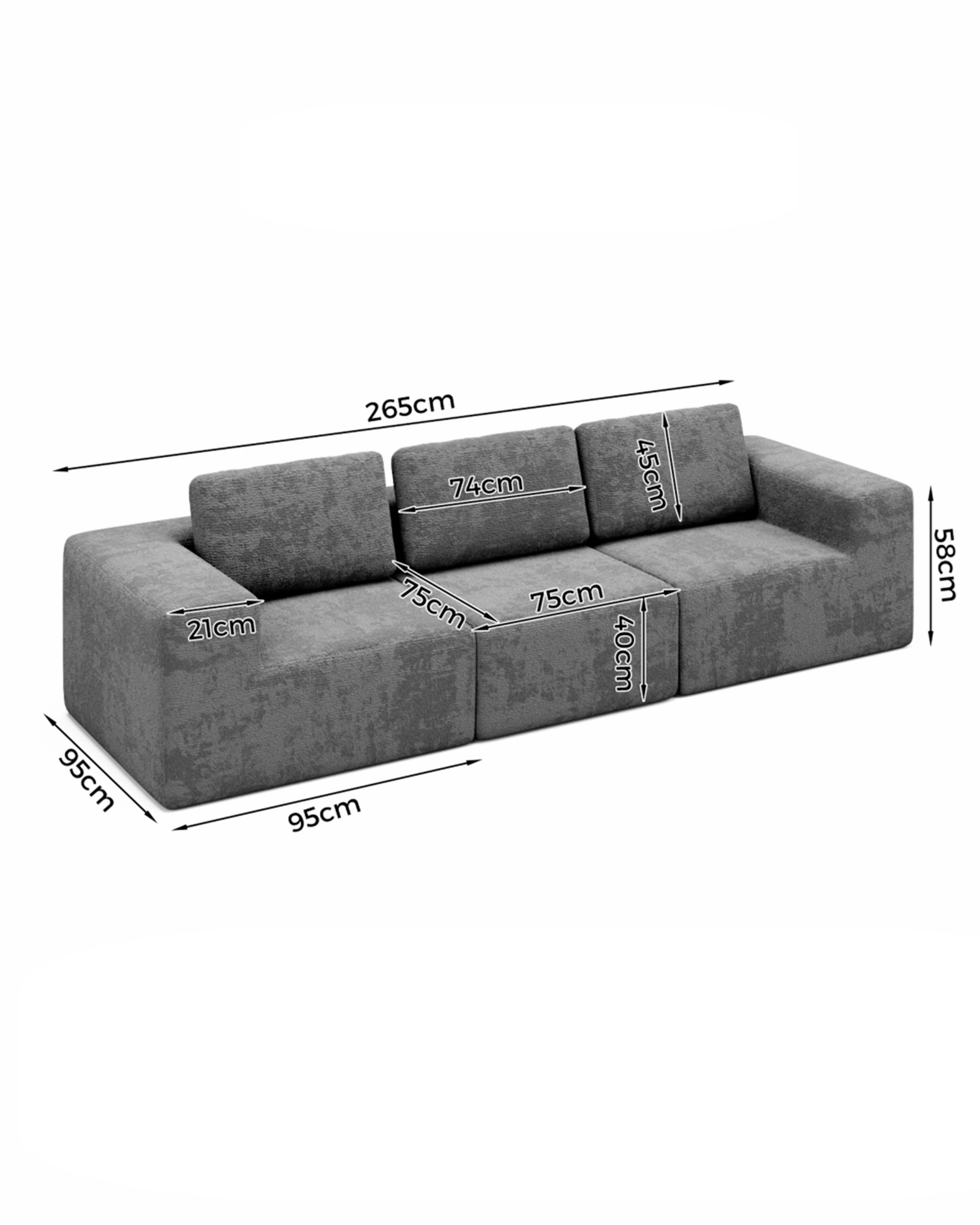 4 Advwin 265cm 3 Seater Sofa Chenille Fabric Modern Modular Sectional Couch No Assembly Foam Modular Sofa, 4 of 7