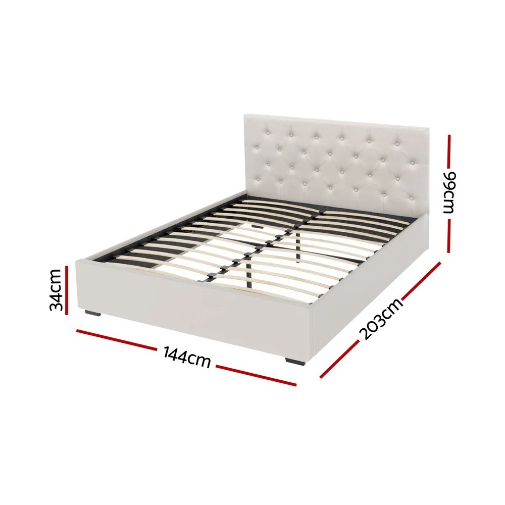 2 Artiss Bed Frame Double Size Gas Lift  VILA - Beige, 2 of 7