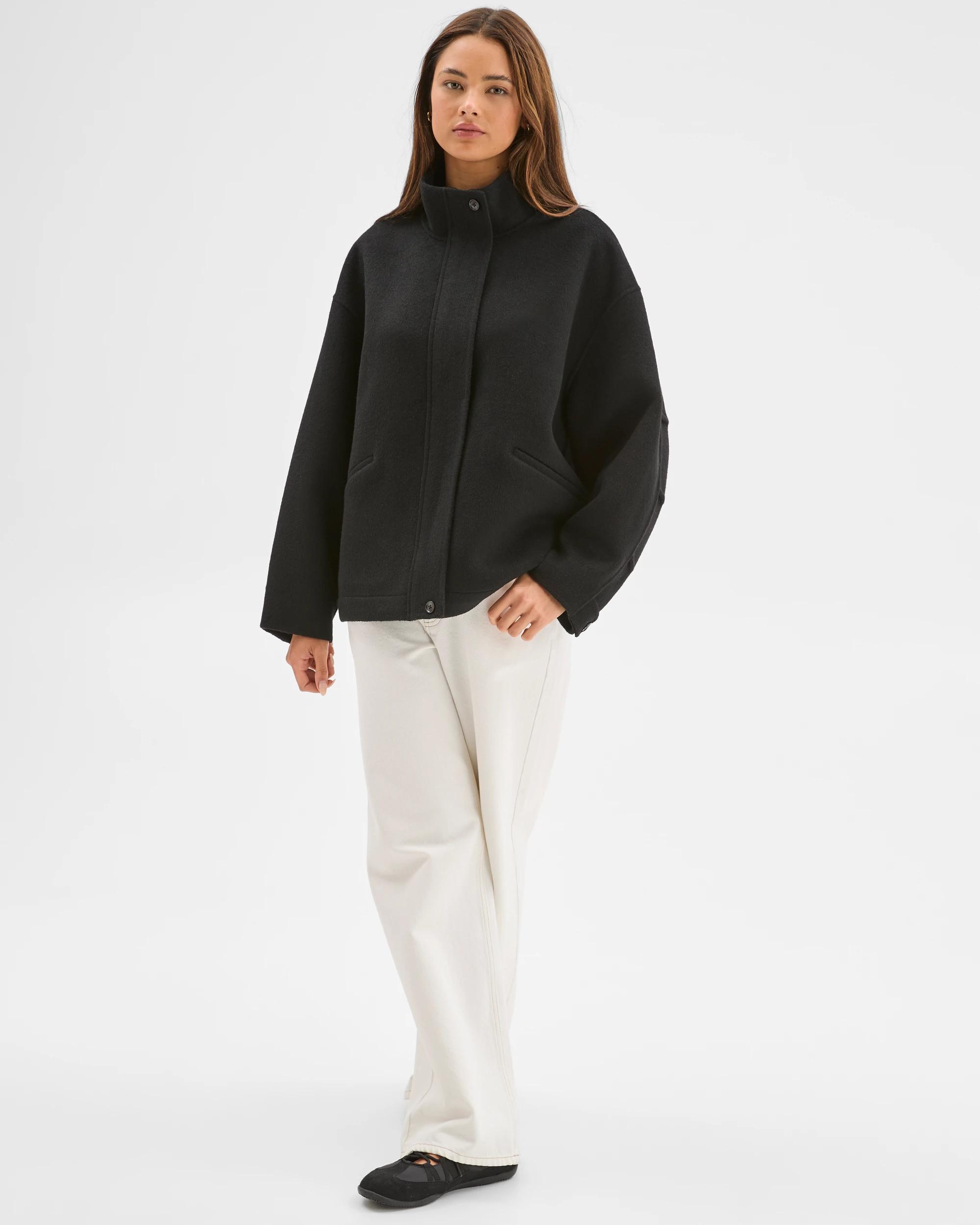2 Lily Loves High Neck Double Faced Bomber Jacket BLACK, 2 of 6