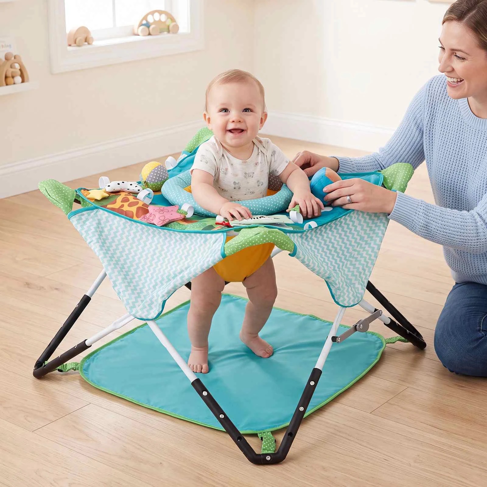 4 Costway Foldable Baby Jumper Chair Portable Activity Center w/5 Toys & Carry Bag - Blue, 4 of 4