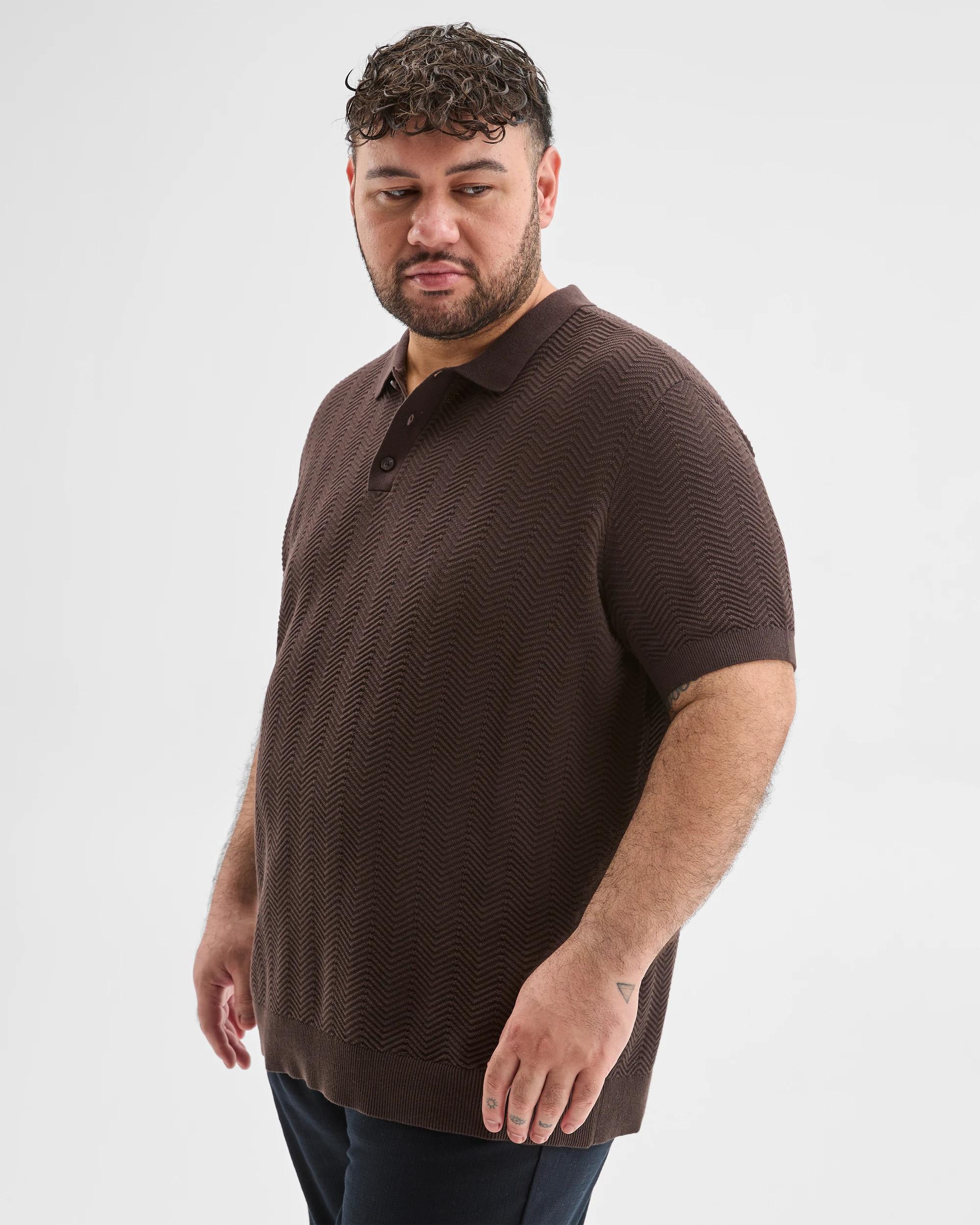 5 Target Man Plus Size Australian Cotton Smart Knit Polo Top BITTER CHOC, 5 of 6