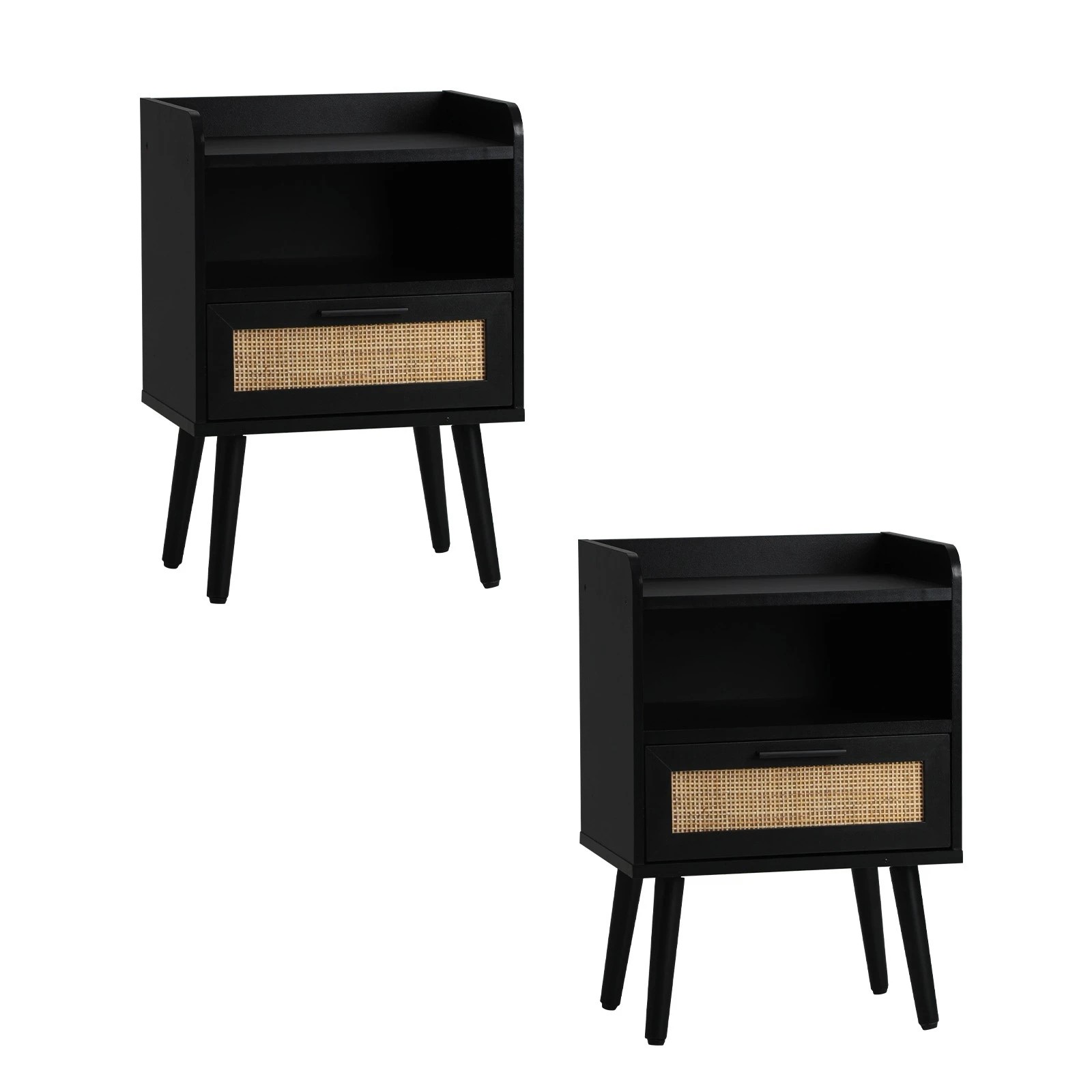 9 Oikiture 2X Bedside Table Drawer Side Table Storage Cabinet Nightstand Rattan - Black, 9 of 9