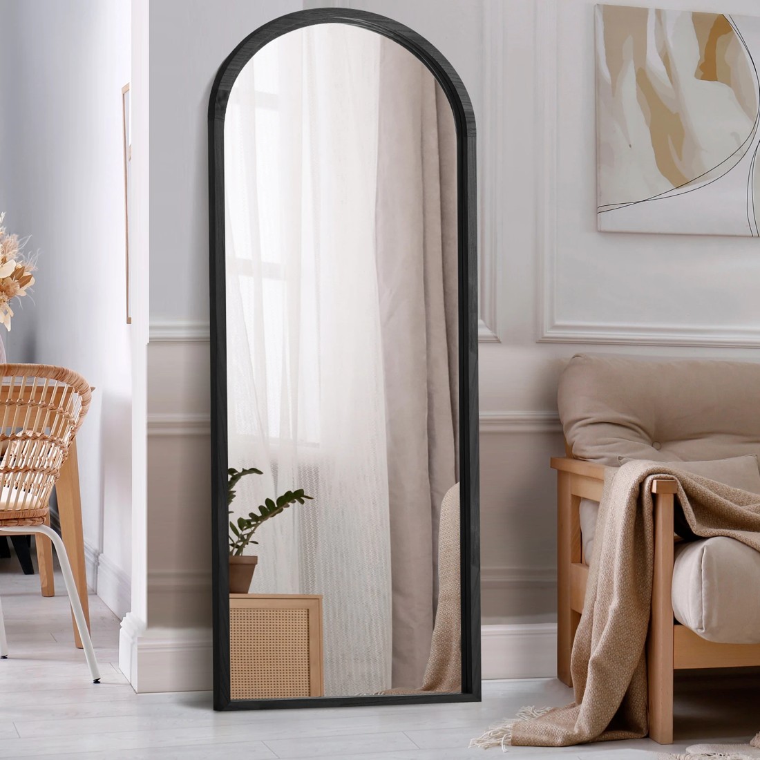 2 Oikiture Wooden Full Length Mirror 180x70cm Arched Dressing Floor Mirrors
 - Brown, 2 of 9