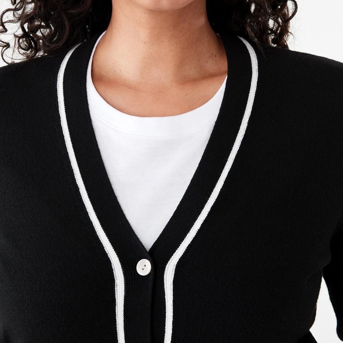 6 Contrast V-Neck Cardigan Black, 6 of 7
