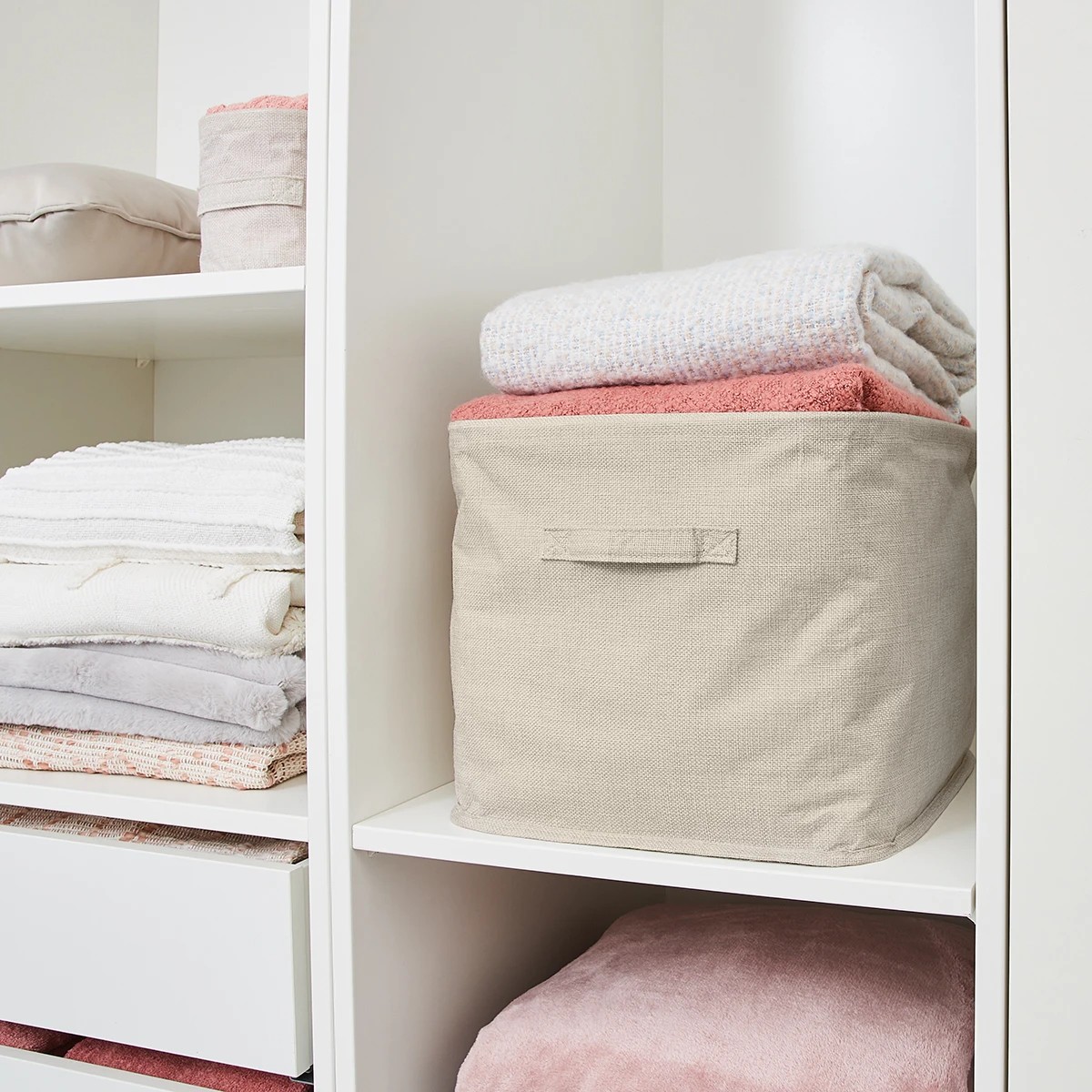 1 Linen Look Open Storage Box - Beige, 1 of 9