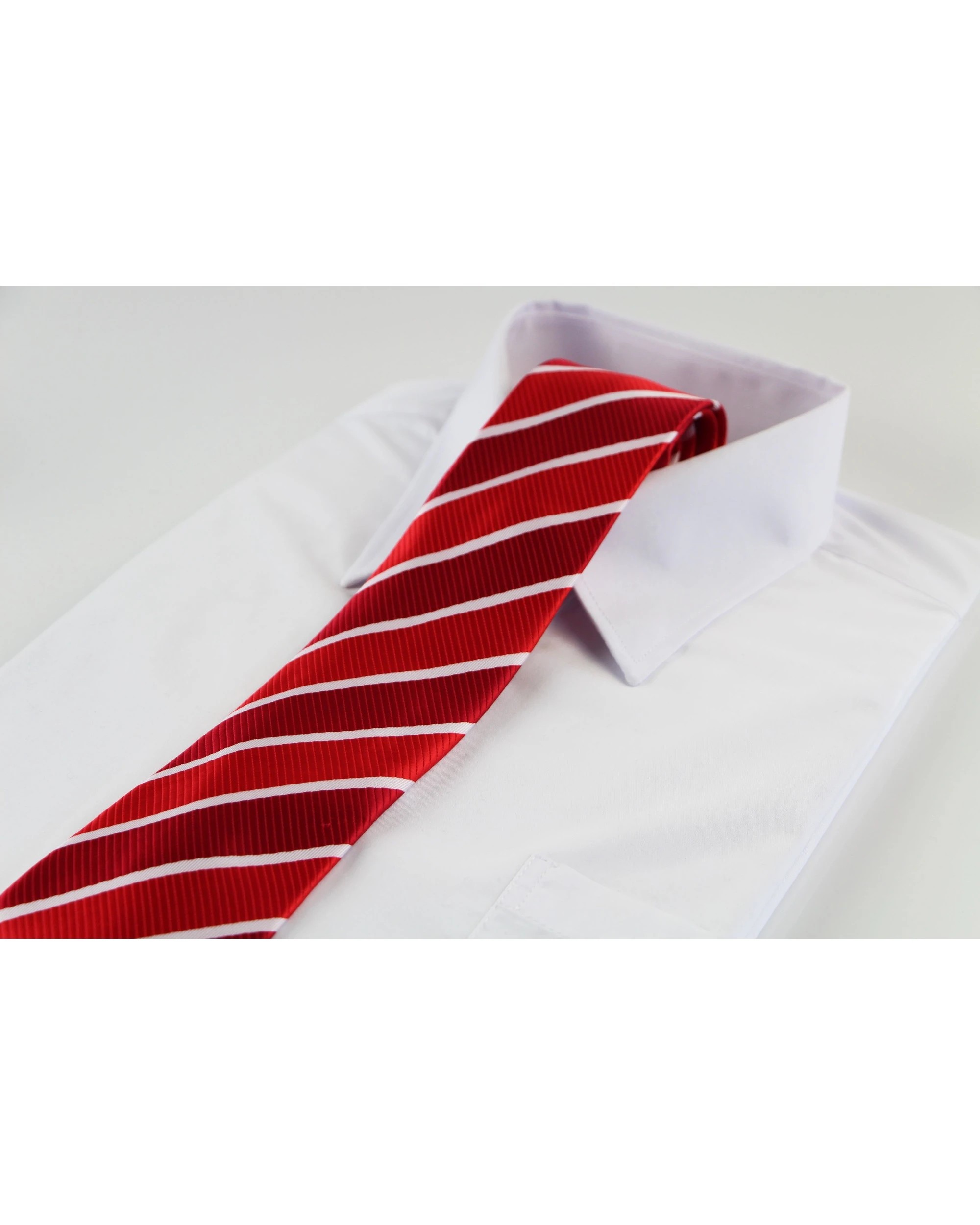1 Zasel Mens Red & White Striped Patterned 8cm Neck Tie - Multi, 1 of 1