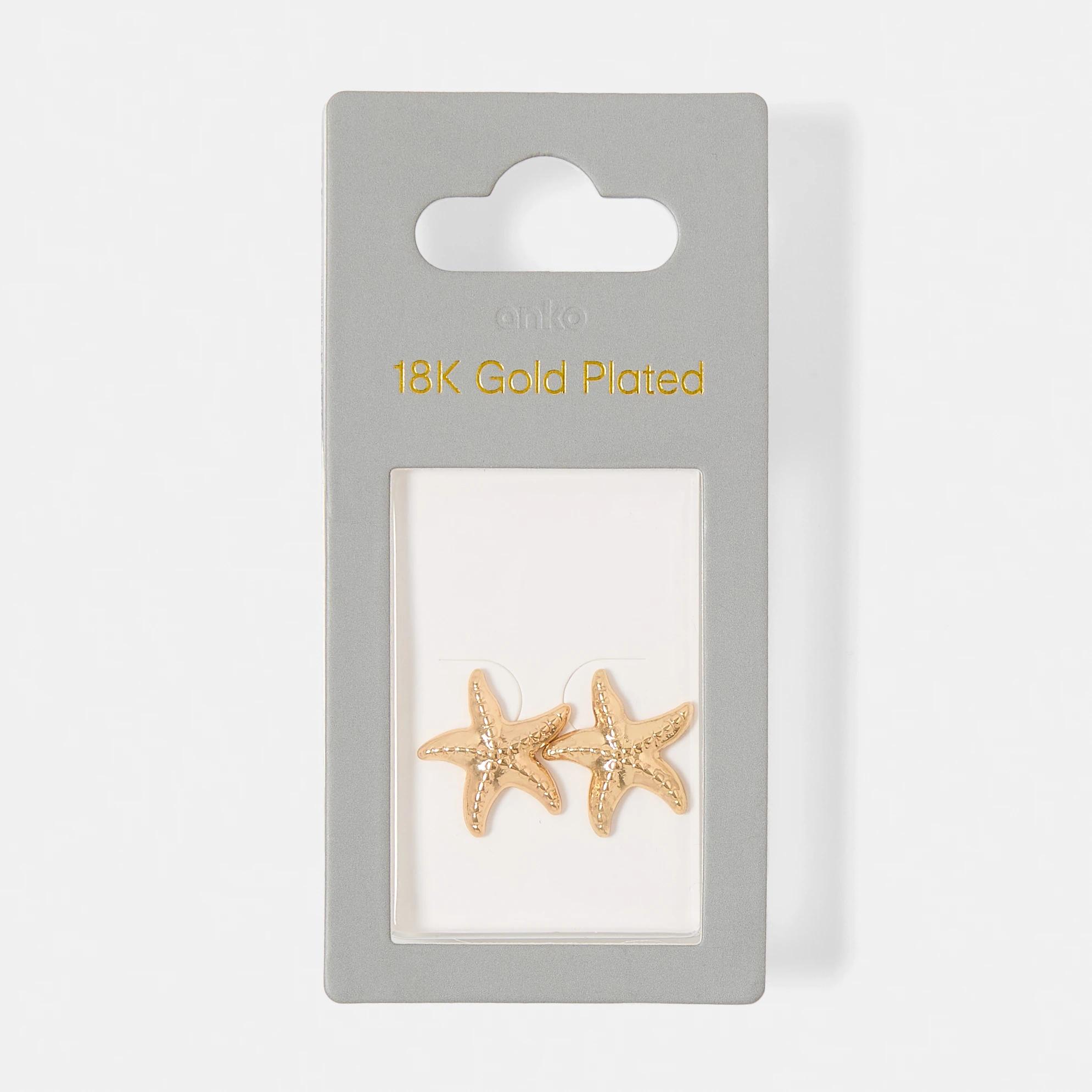 5 18K Gold Plated Starfish Stud Earrings Gold, 5 of 5