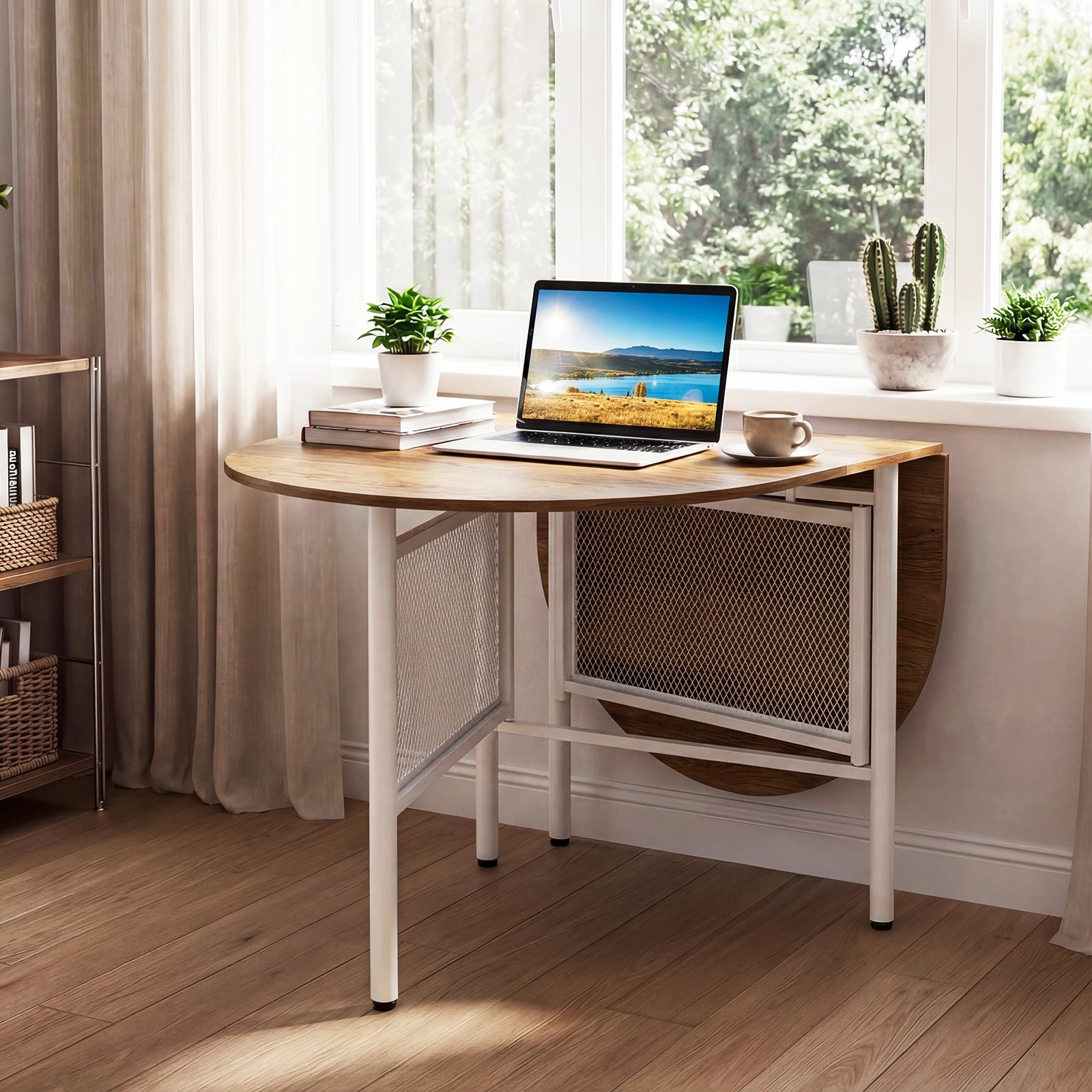 4 Costway Folding Dining Table Drop Leaf Kitchen Counter Height Metal Writing Craft Station Bar - Natural, 4 of 4