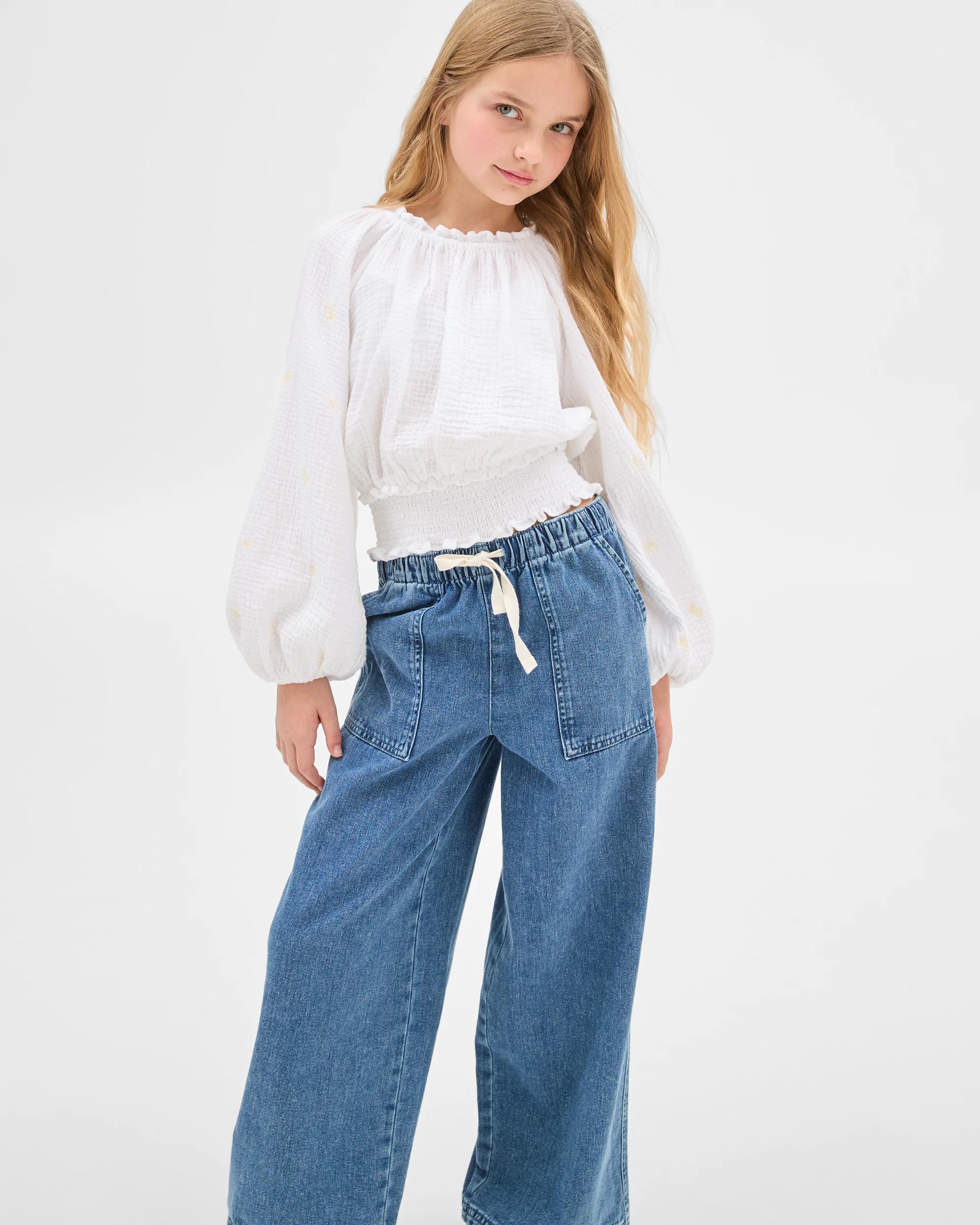 8 Target Wide Leg Pull On Denim Pants MID WASH, 8 of 10