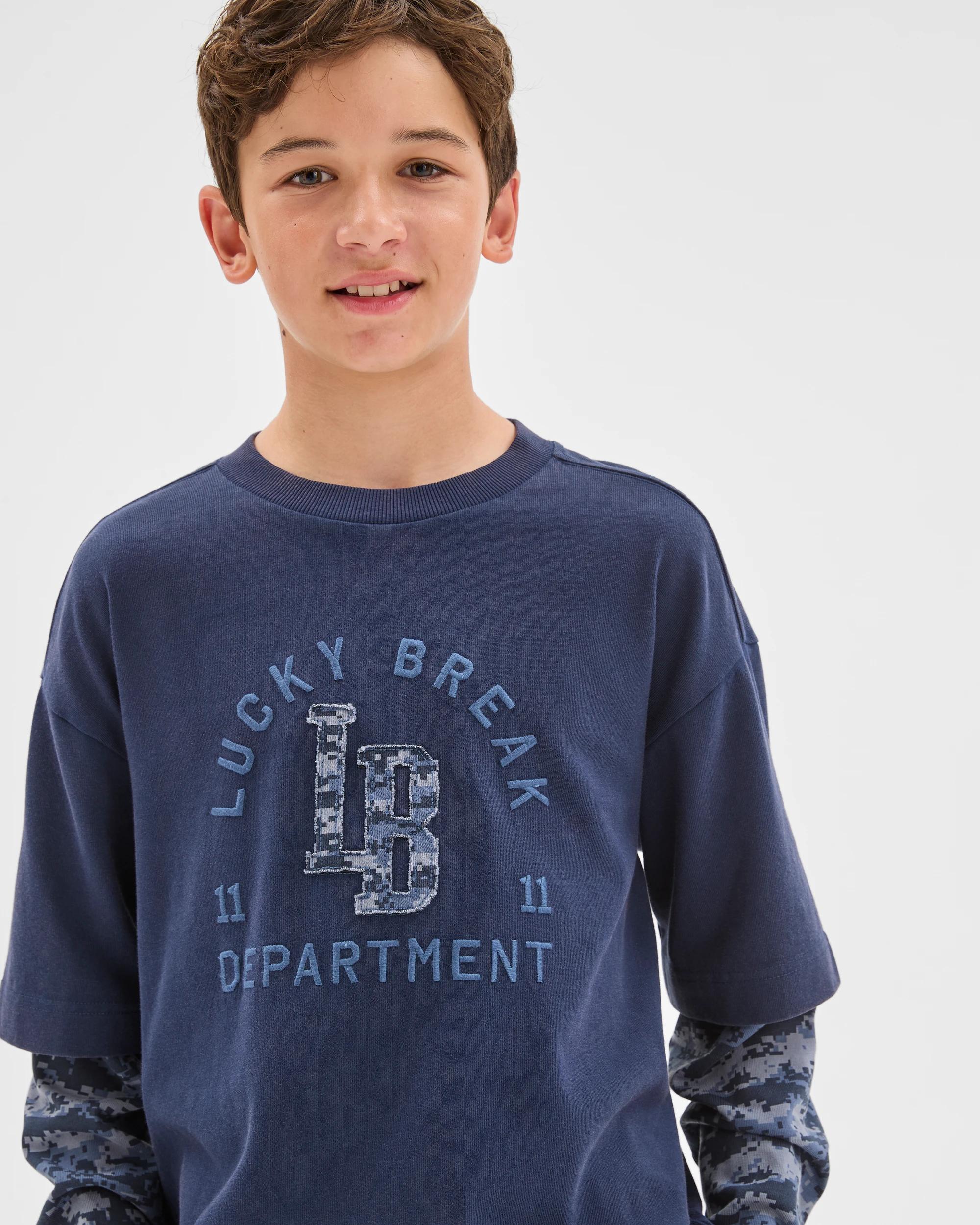 3 Target Kids Australian Cotton Oversized Long Sleeve Applique 2Fer T-Shirt BLUE, 3 of 6