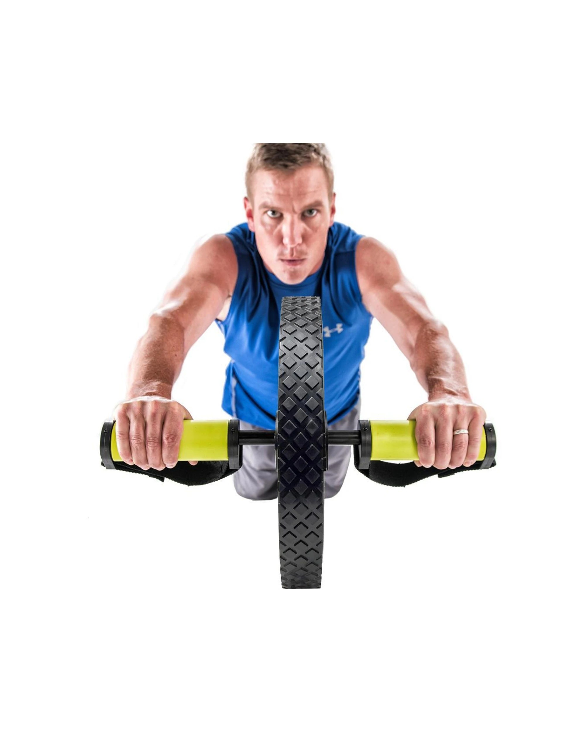 2 GoFit Extreme Ab Wheel With Grips And Foot Straps 14 Inch Ball Bearing Axle - Green, 2 of 5