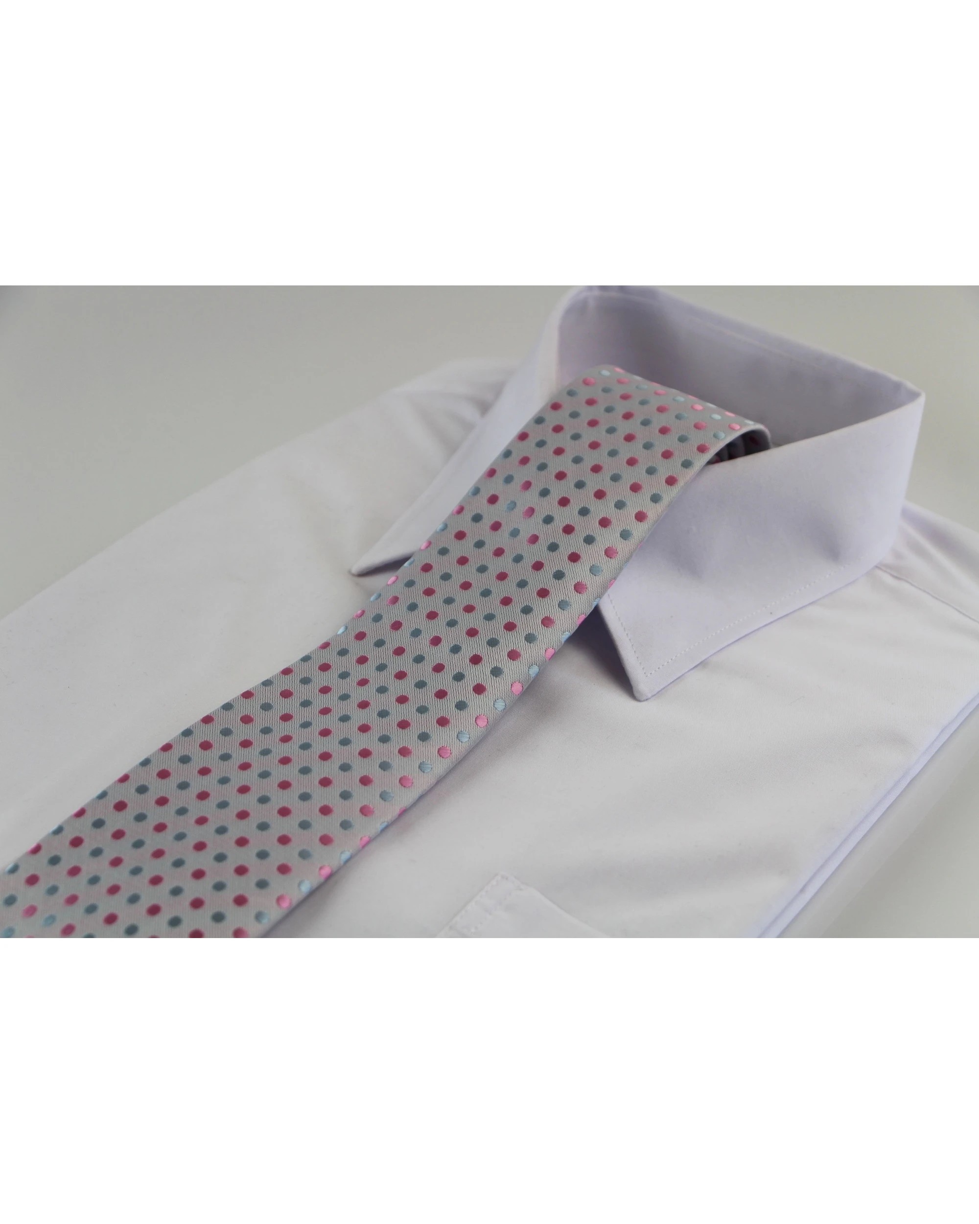 1 Zasel Mens Silver & Baby Pink Mini Polka Dot Patterned 8cm Neck Tie, 1 of 2