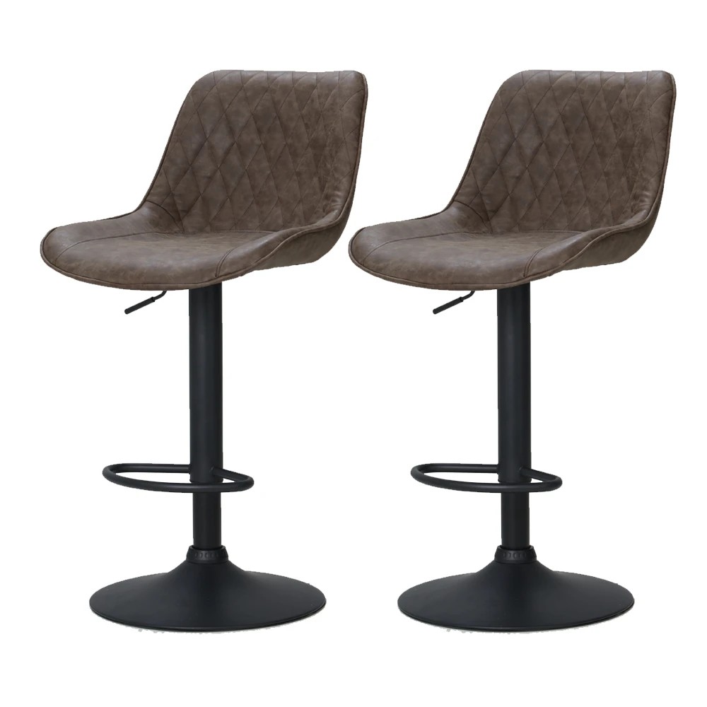 1 Artiss 2x Bar Stools Gas Lift Vintage Leather - Brown, 1 of 5