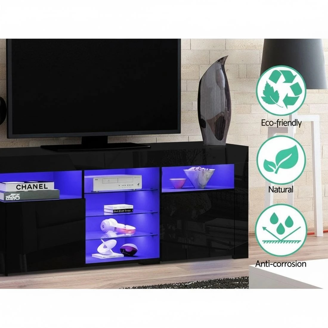 6 Artiss Entertainment Unit TV Cabinet LED 180cm - Black, 6 of 8