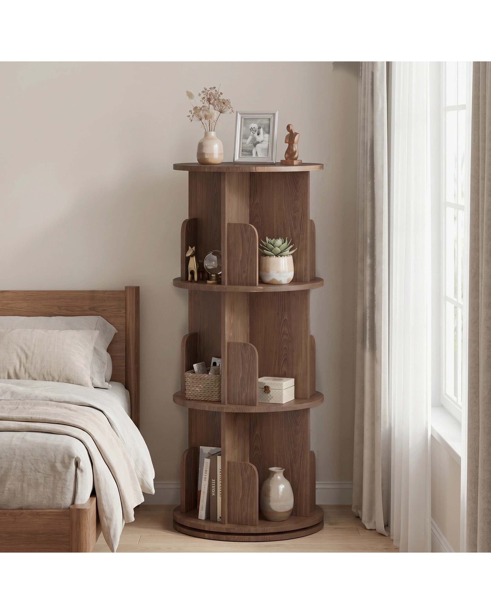 3 Advwin 3 Tiers Bookshelf Rotating Corner Bookcase Cabinet Revolving Display Stand Rack - Brown, 3 of 7
