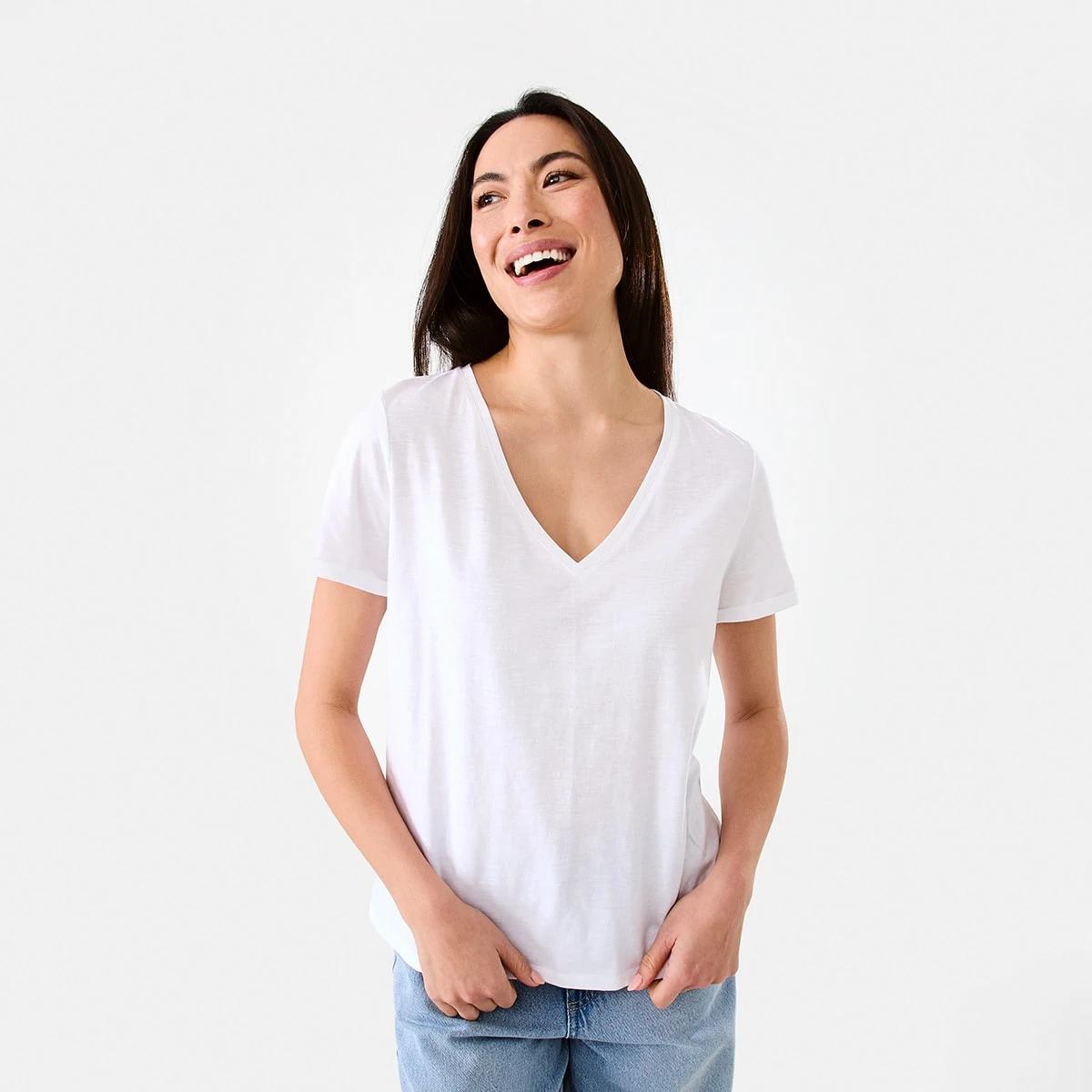 1 Short Sleeve Slub V-neck T-shirt White, 1 of 5